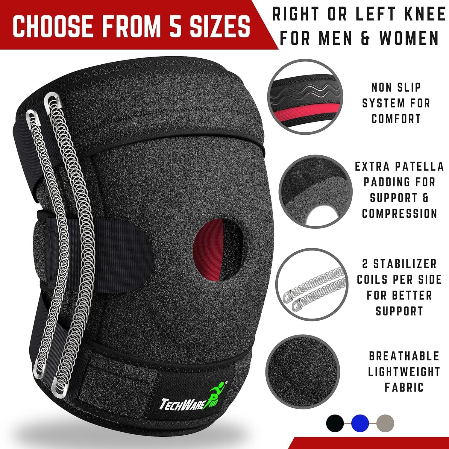 Adjustable Knee Brace Support with Dual Stabilizers for Pain Relief – Large Size