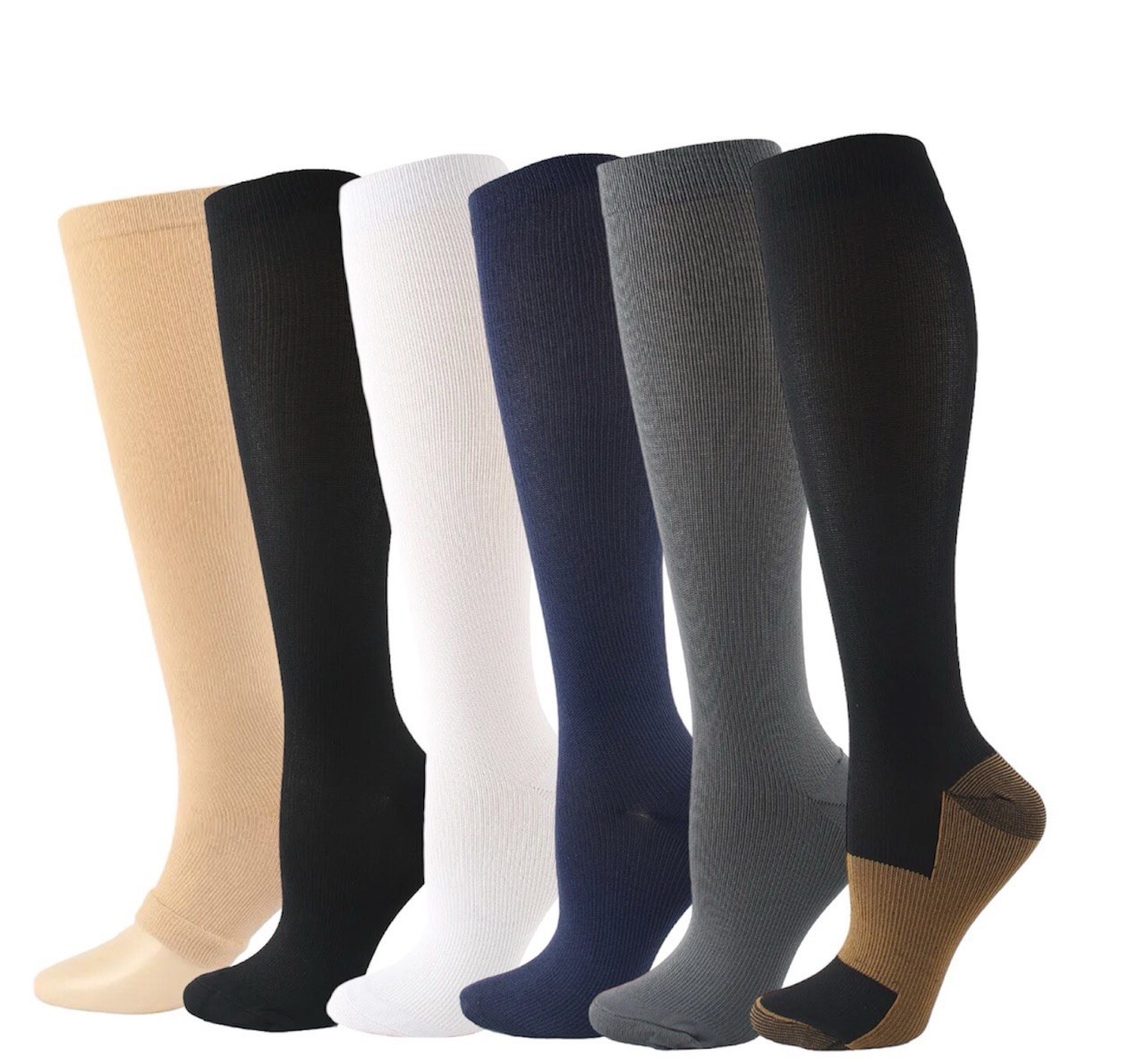 6 Pairs Compression Socks Men Women L/XL Knee High Extra Wide Calf 20-30 mmHg