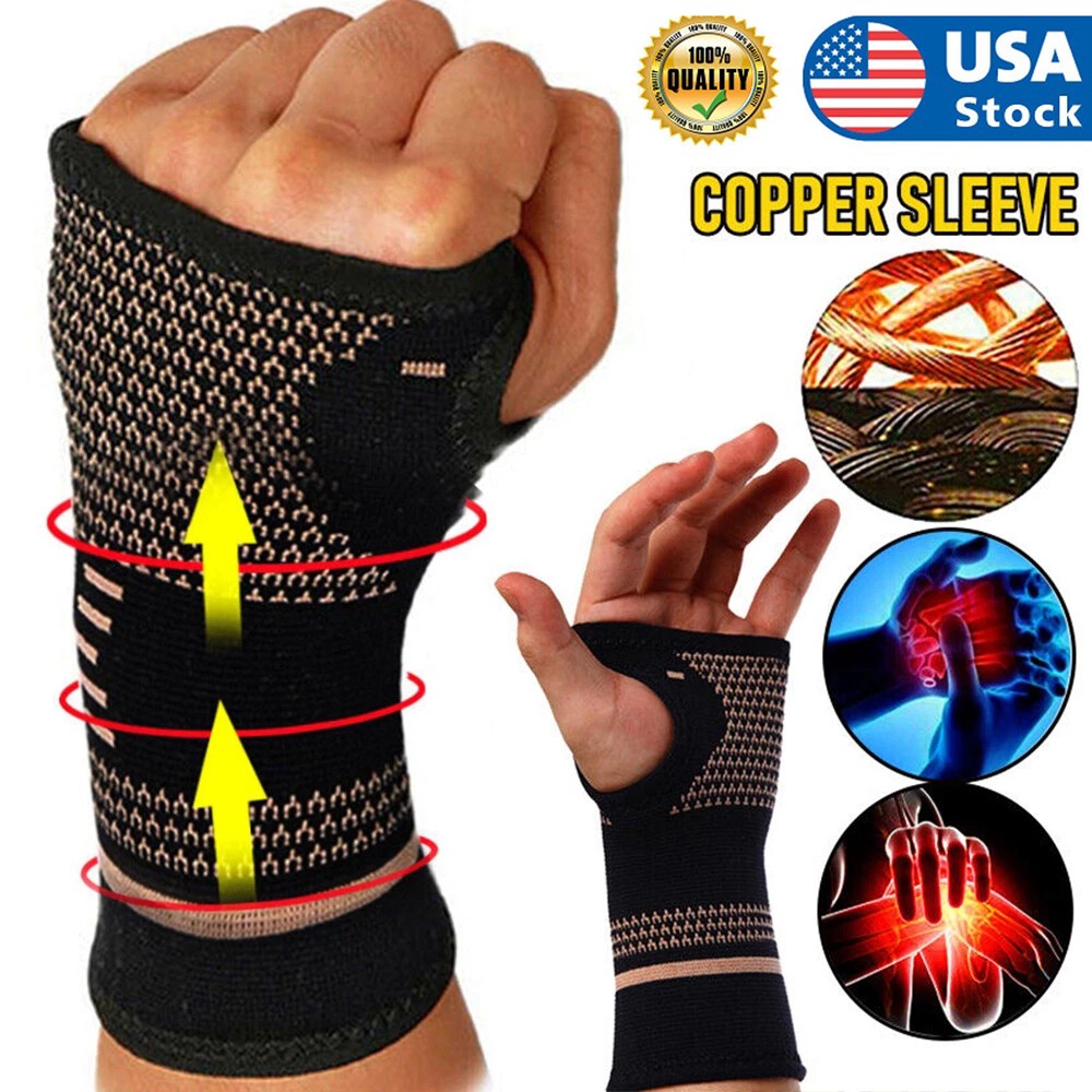 2x Copper Wrist Compression Sleeves, Comfortable and Breathable for Arthritis US