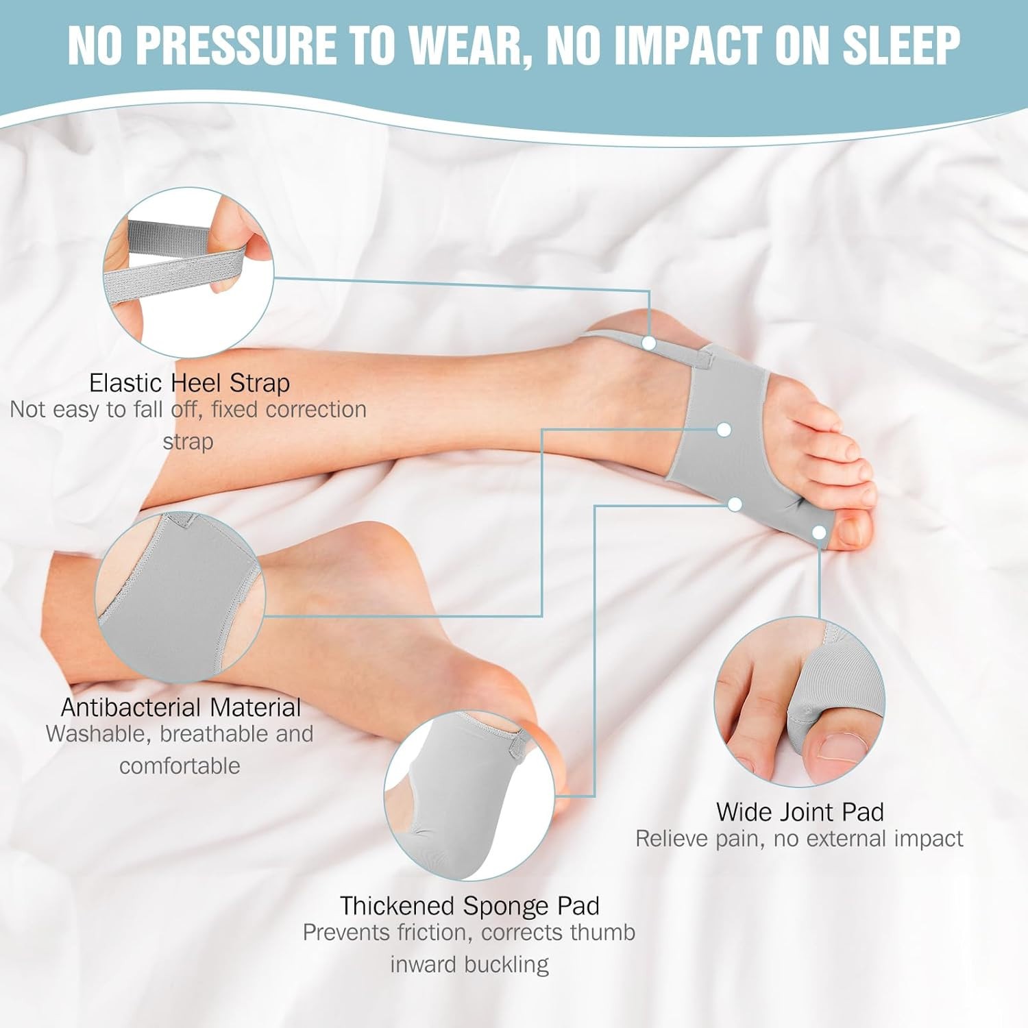 Toe Corrector Bunion Splint 2 Pack Adjustable Separator Support Brace Gray Foot
