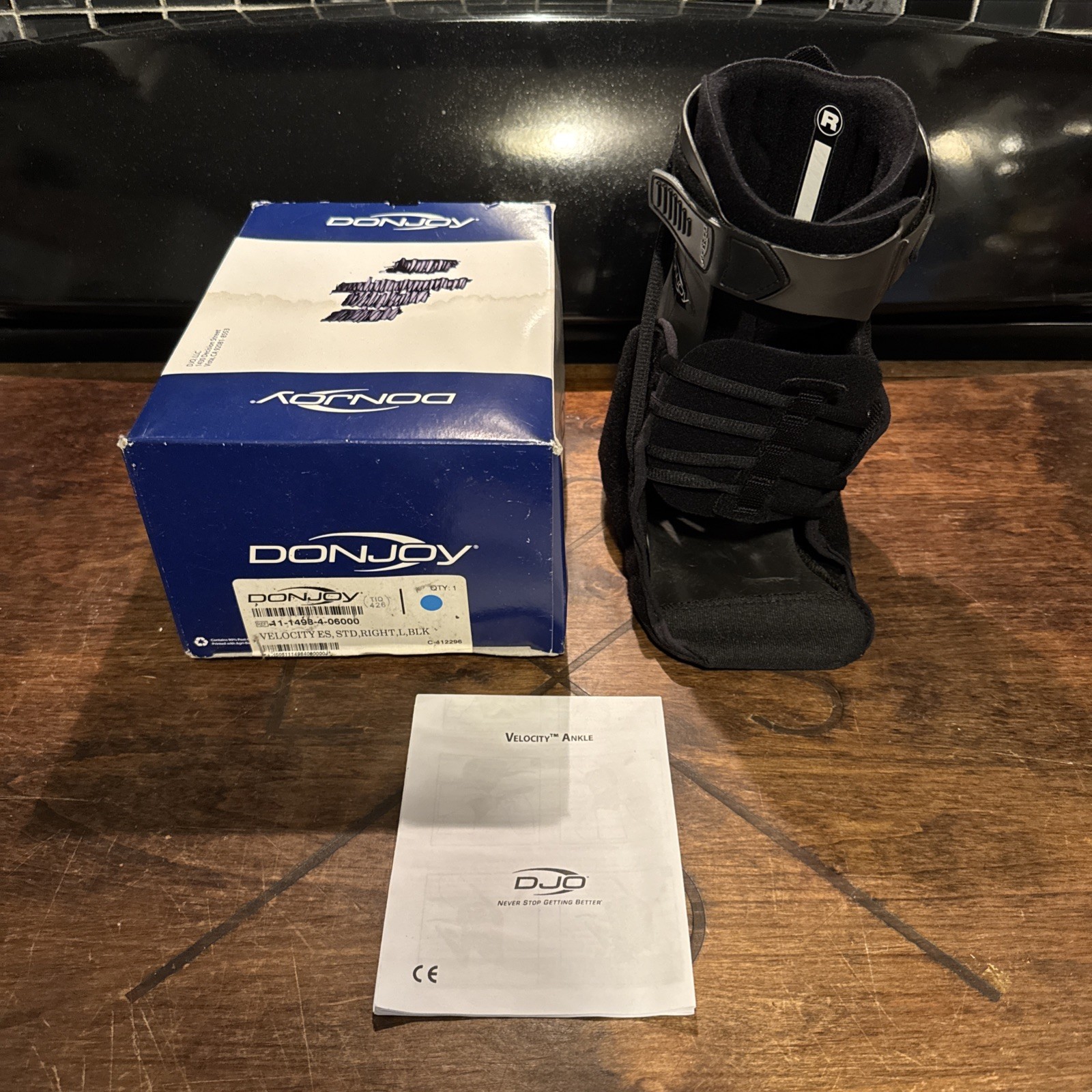Donjoy Velocity ES Ankle Brace Standard Large Right Extra Support Black 102212