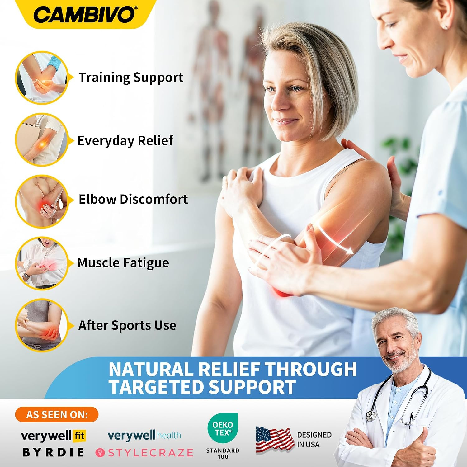 CAMBIVO 2 Pack Elbow Brace Compression Sleeve for Tendonitis & Tennis Elbow