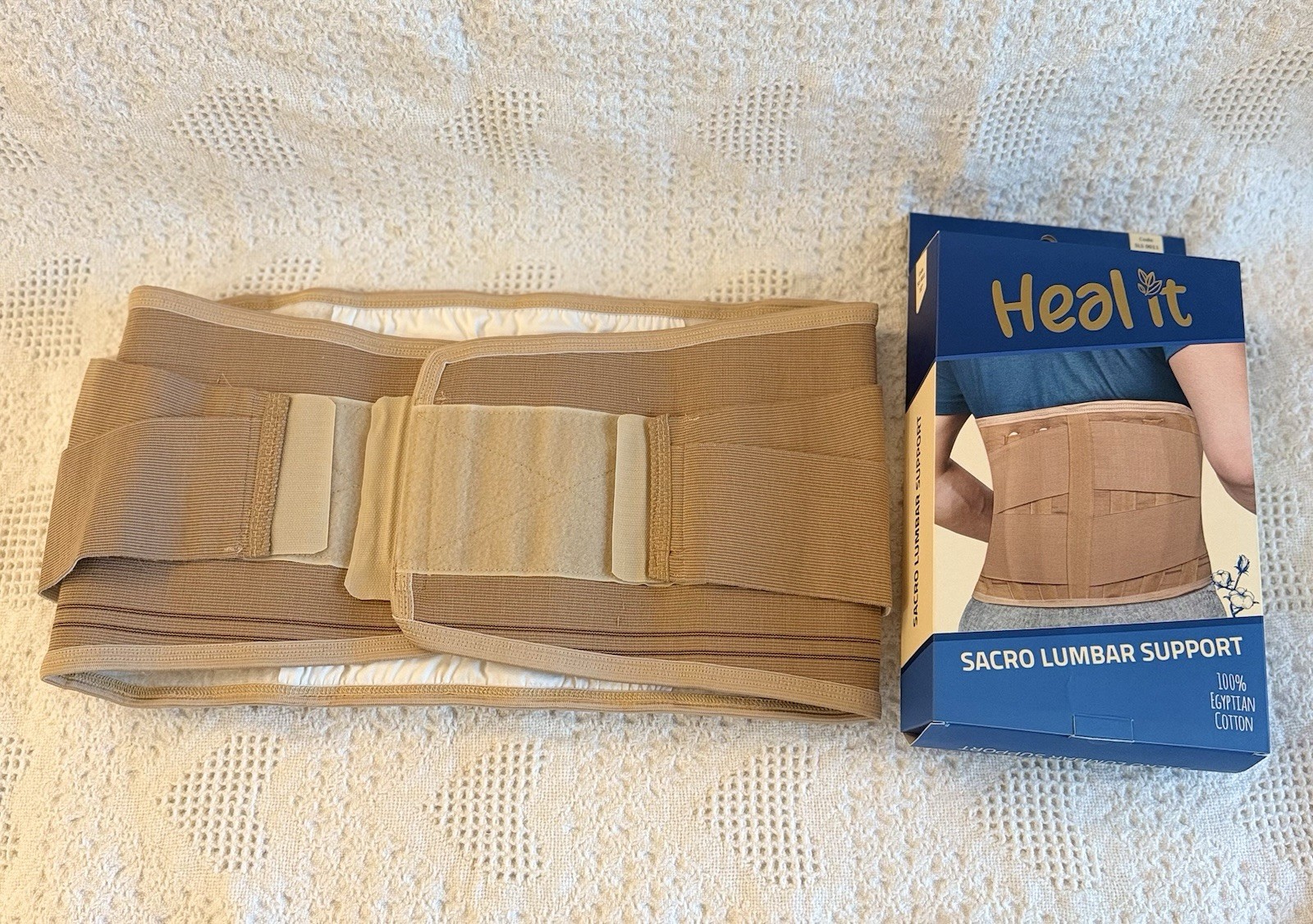 Heal it Lumbar Support Belt Large Adjustable Cotton Beige Back Brace