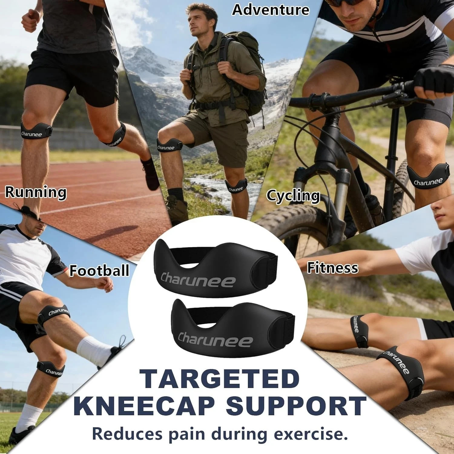 Charunee 2 Pack Patellar Tendon Support Strap Knee Brace for Women & Men,Silicon