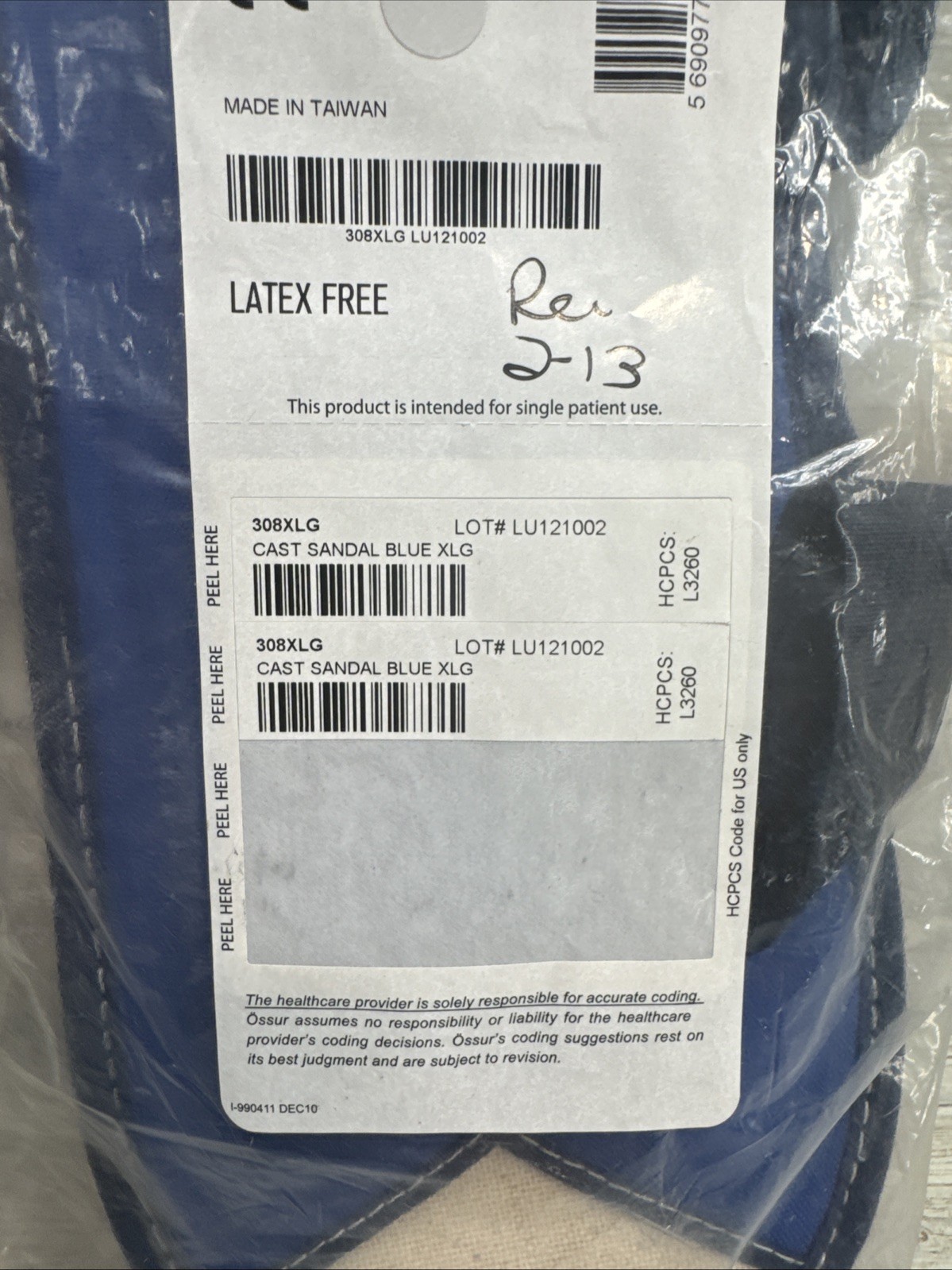 OSSUR CAST SANDAL BLUE 308XLG Size: X-LARGE New
