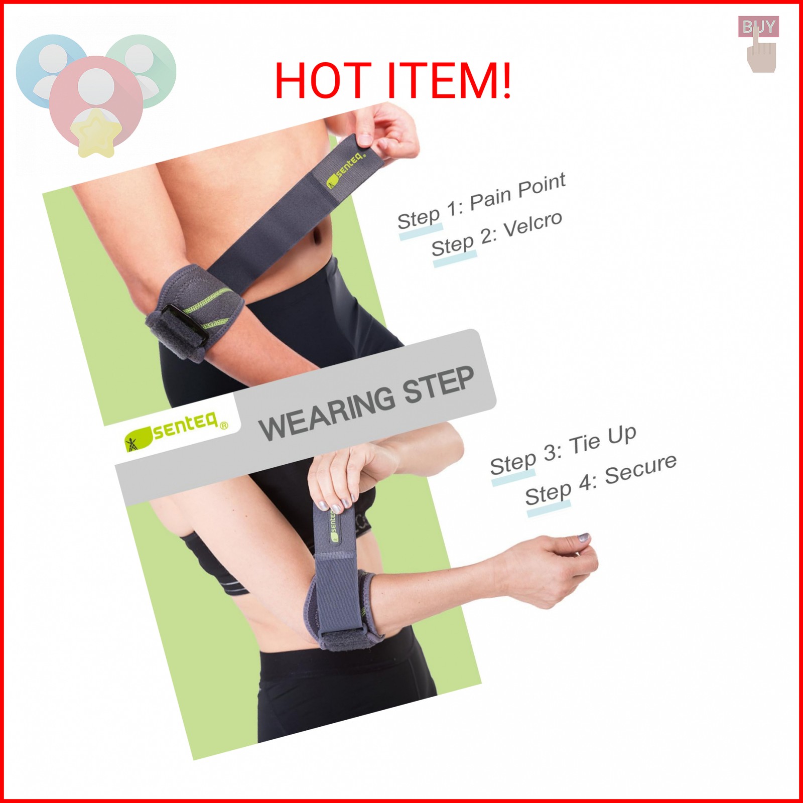 SENTEQ Tennis Elbow Brace Support Strap for Tendonitis and Forearm Pain Relief B
