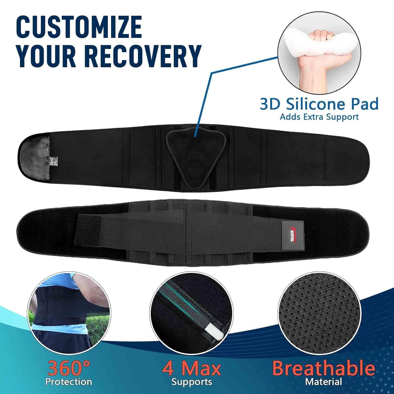 Powerful Multi-Purpose Back Brace – 3D Lumbar Pad – Waist Size: 24”-29”