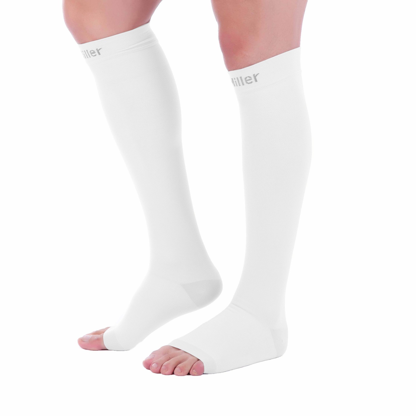 Doc Miller Open Toe Compression Socks 20-30 mmHg Recovery Varicose Veins WHITE
