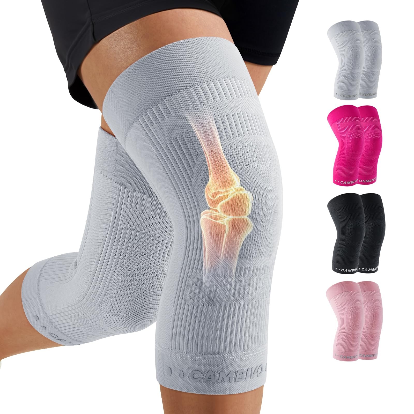 Knee Brace Women Men 2 Pack Ultra-Thin Lightweight Compression Gray Medium