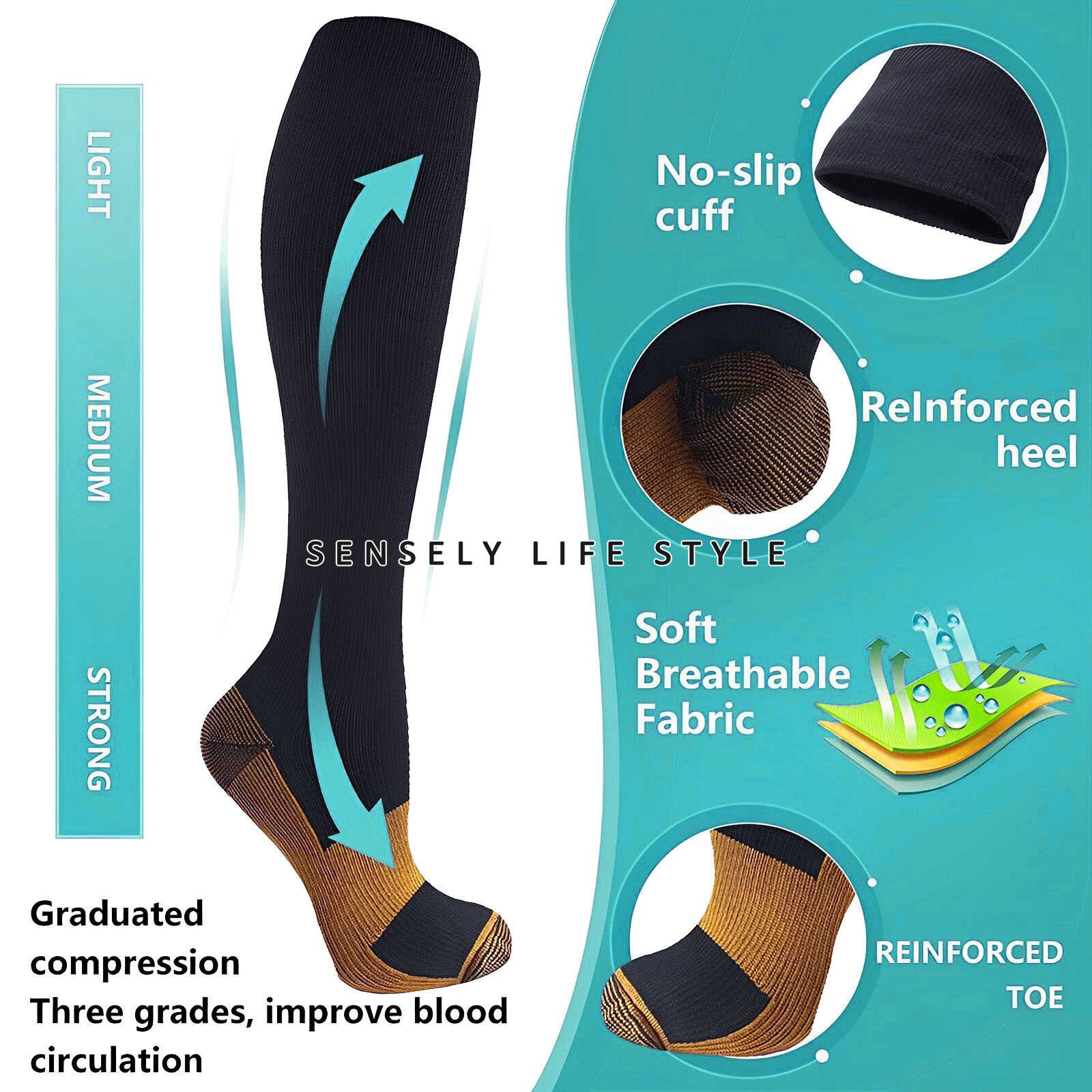 3/6 Pares Mujeres Medias De Compresion Graduada Hombres Talla Grande S-XXL
