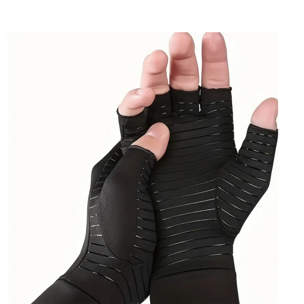 1Pair Black Copper Arthritis Compression Gloves Hand Support Pain Relief Joint