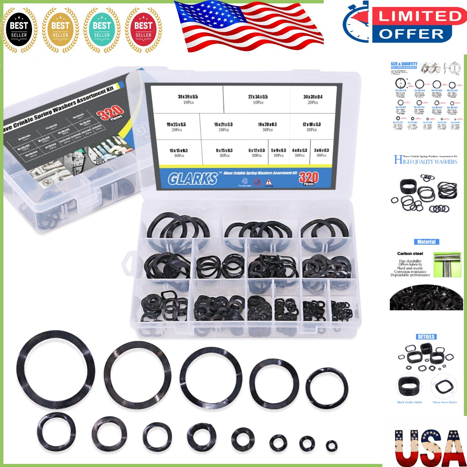 Comprehensive 320Pc Carbon Steel Washer Set – Ideal for Fastening Applications