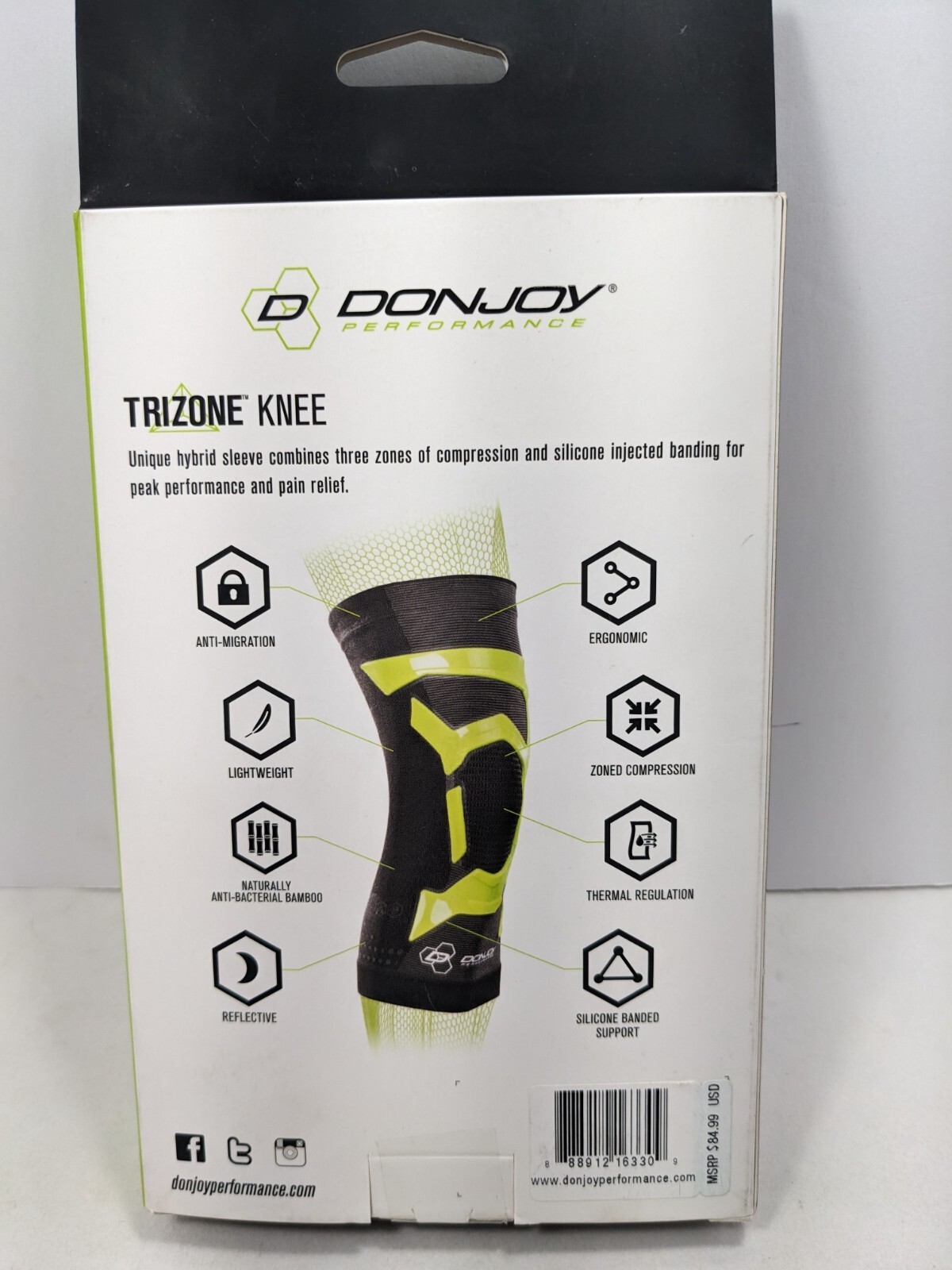 DonJoy Performance TRIZONE Compression: Knee Support Brace, Green, Small Left