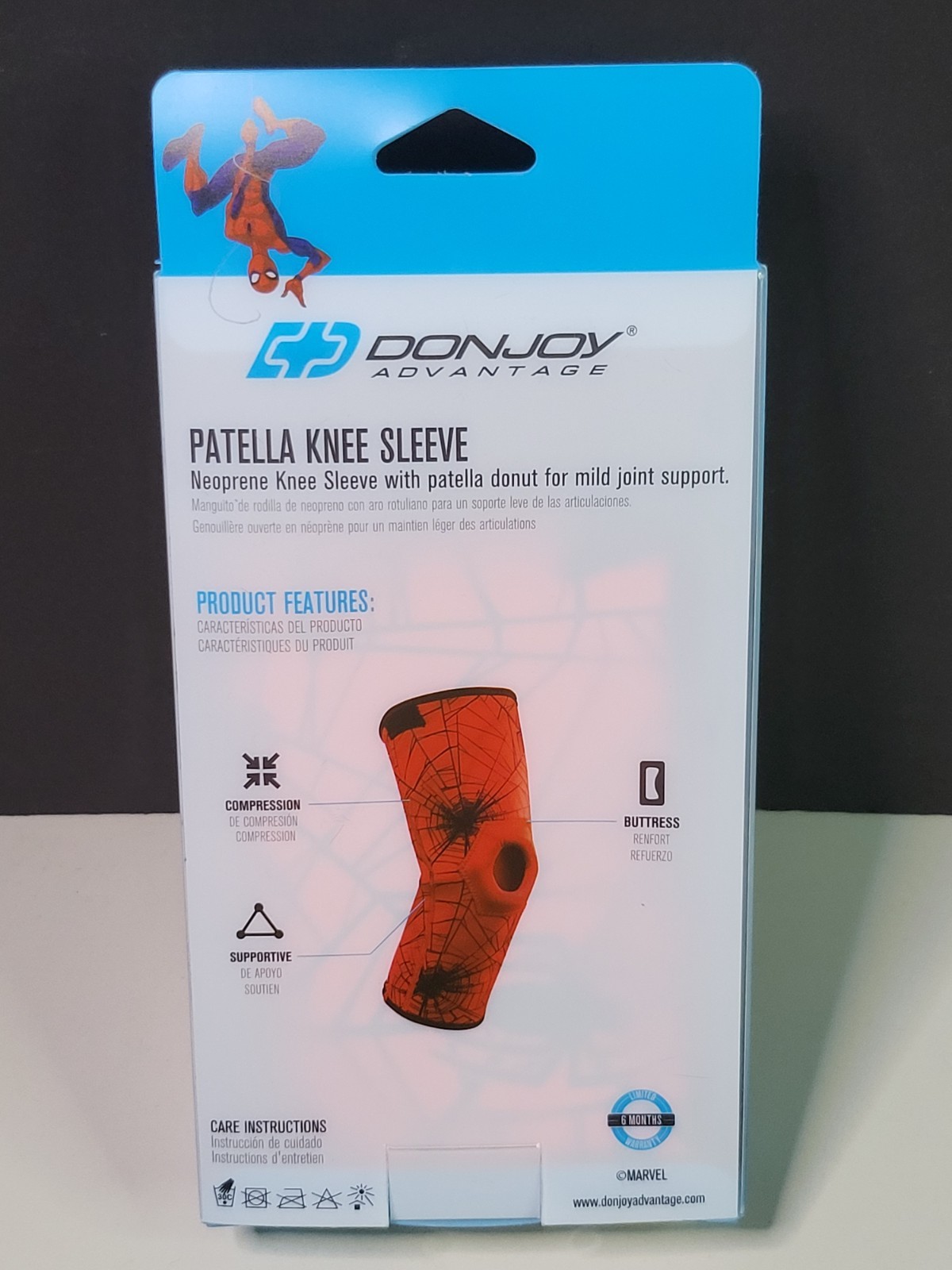 DonJoy Neoprene Knee Sleeve With Patella Donut Pediatric Marvel Spider-Man