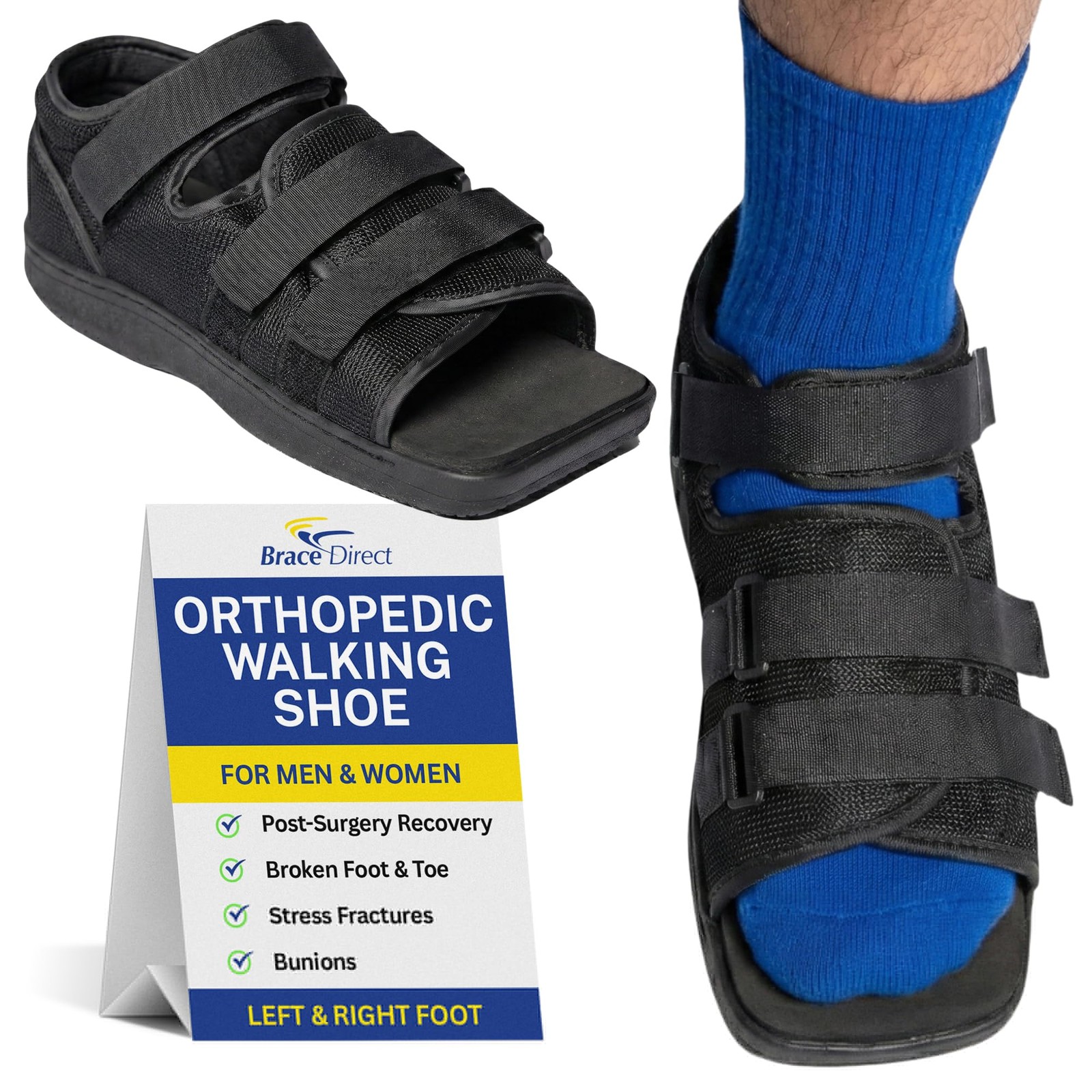 Brace Direct Post Op Shoe & Medical Foot – X-Large (Pack of 1), Black