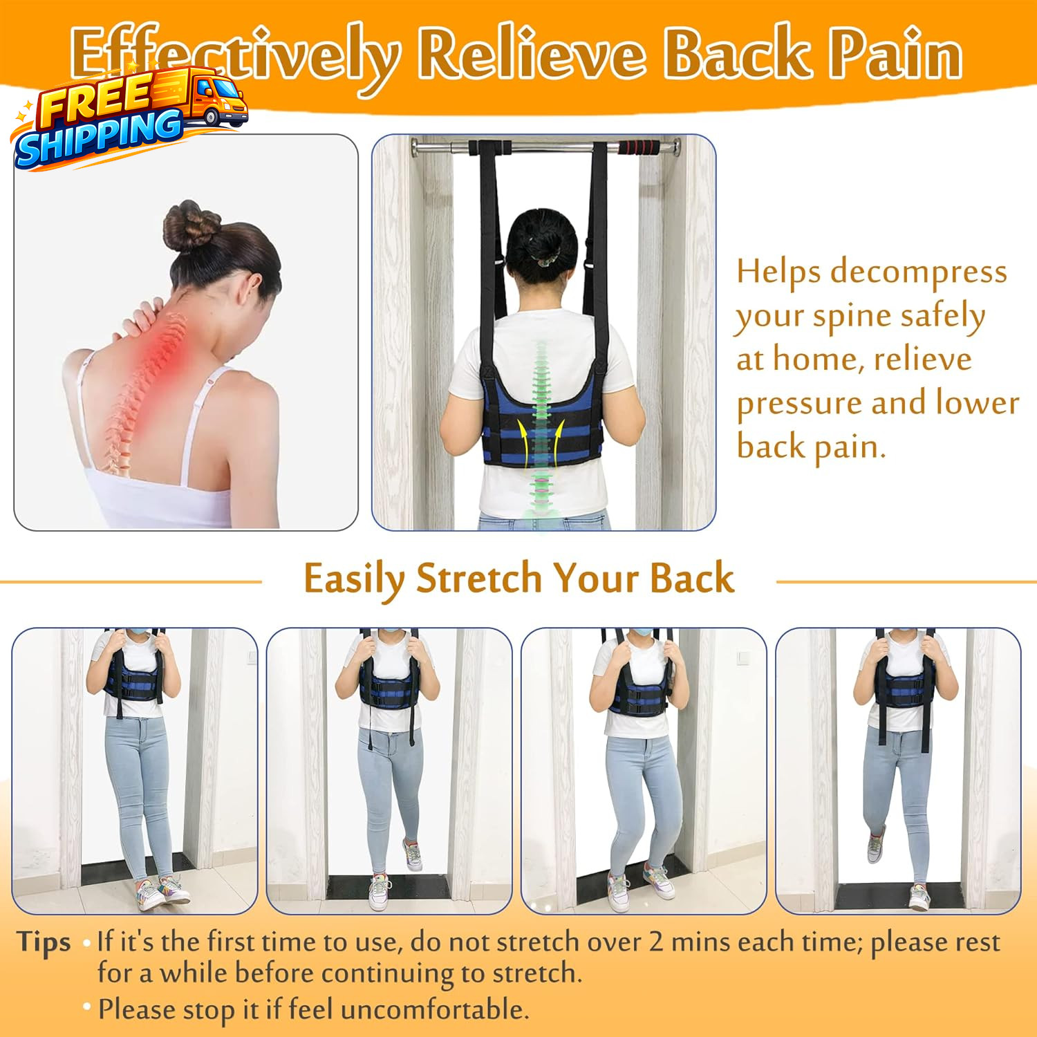 Back Stretcher Lumbar Traction Device Spine Decompression Belt for Pain Relief