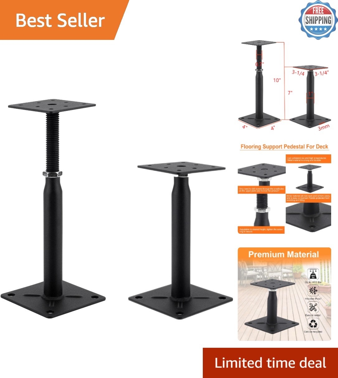 Durable Adjustable Support Jack – Safely Stabilize Floors 7″ to 10″ – 4000 lbs