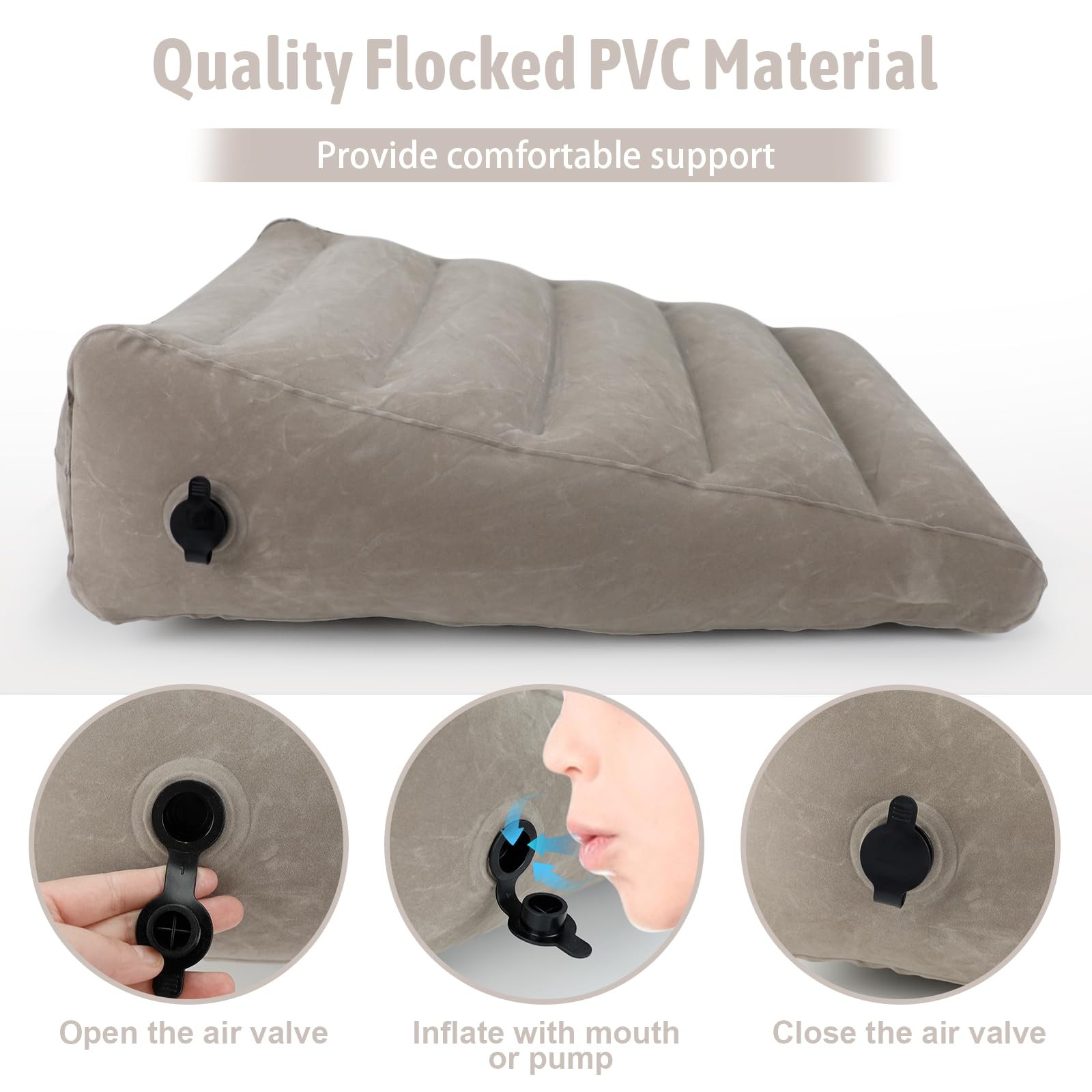 Bloomoja Inflatable Wedge Pillow, Portable Travel Pillows for Sleeping, Grey