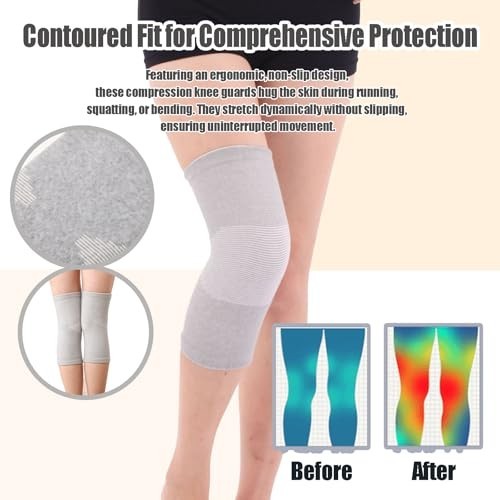 Compression Knee Sleeve – 2 Pairs Bamboo Charcoal Elastic Warm Brace for Arthrit