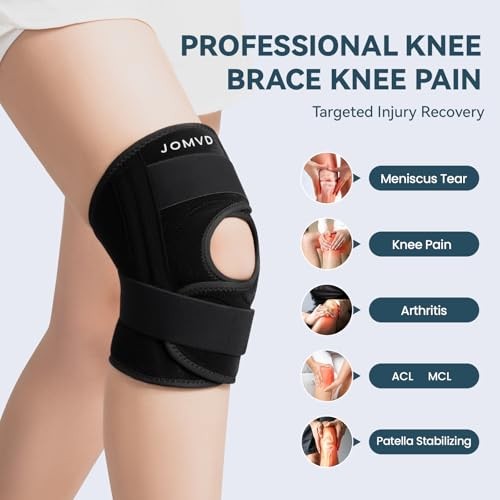Knee Brace for Knee Pain Relief, Adjustable Knee Support with Side Large Black