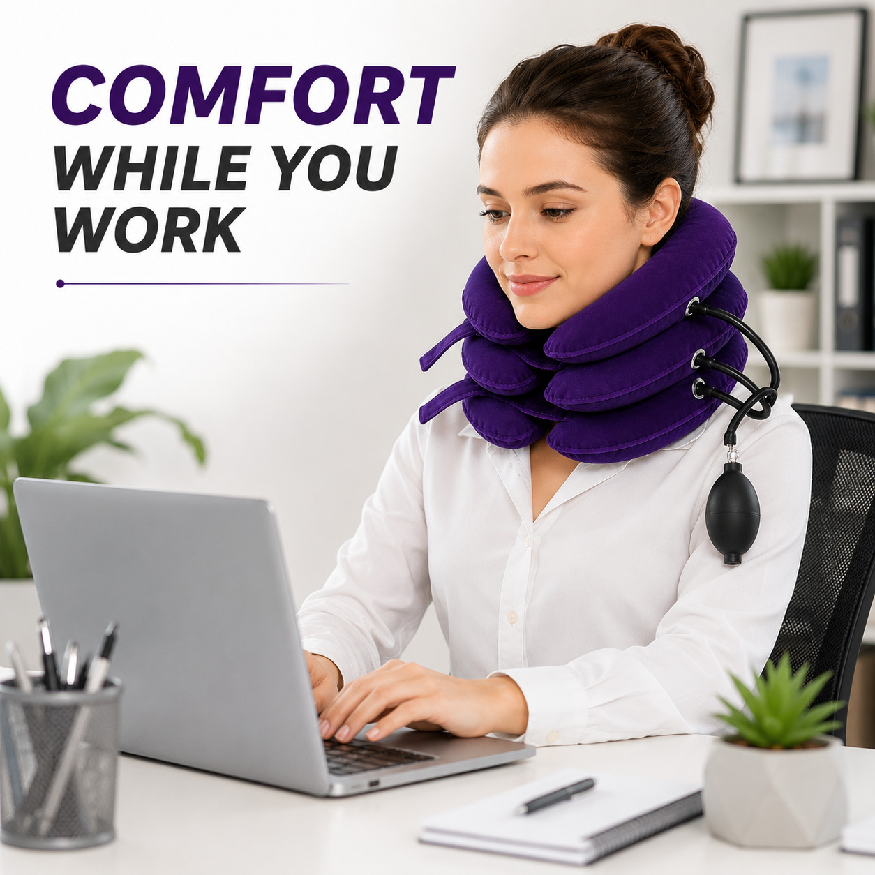 Inflatable Cervical Neck Traction Device Adjustable Neck Stretcher Pain Relief