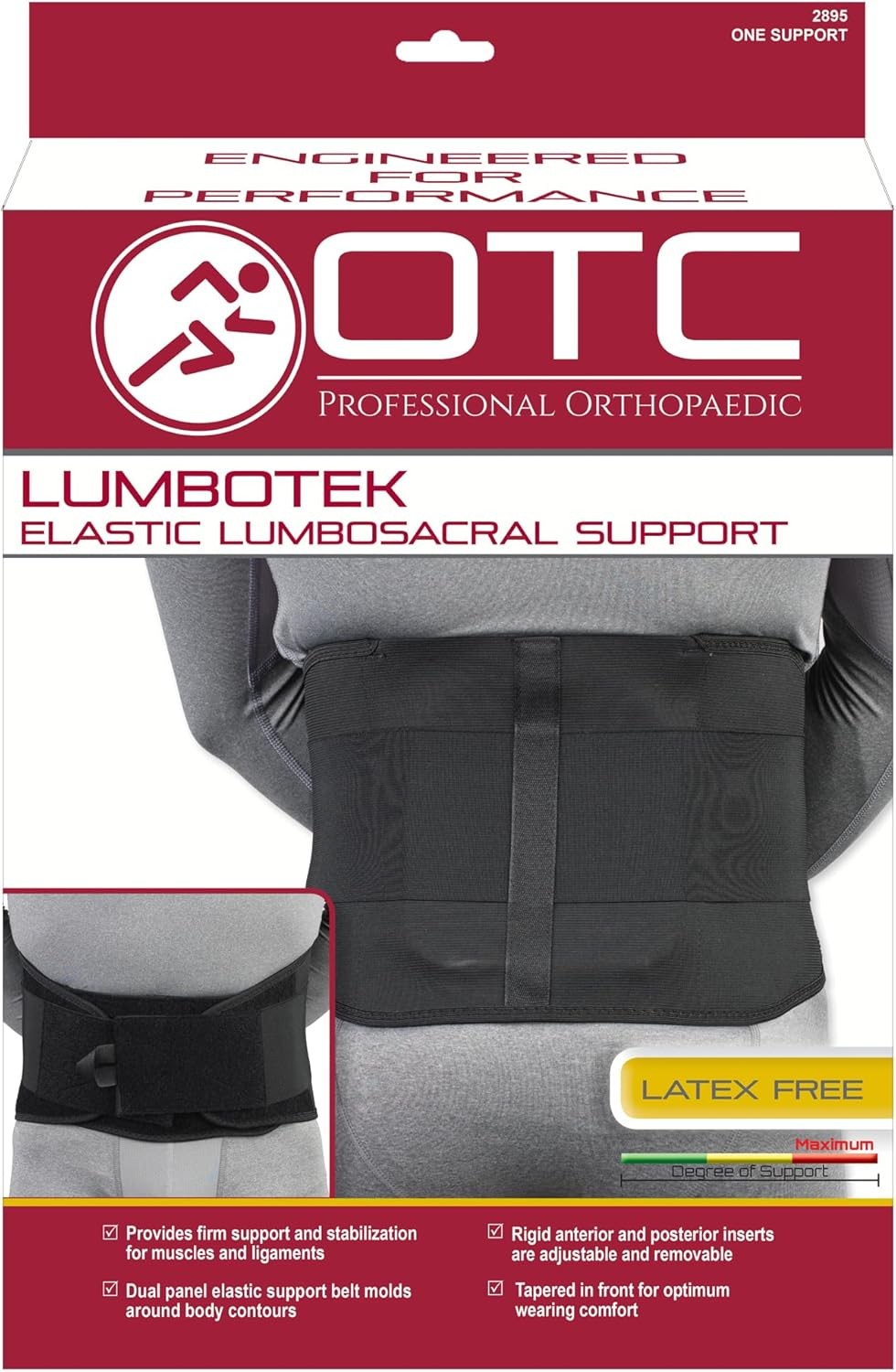 OTC Lumbosacral Support Elastic Back Brace Lumbotek 9″ Black Small