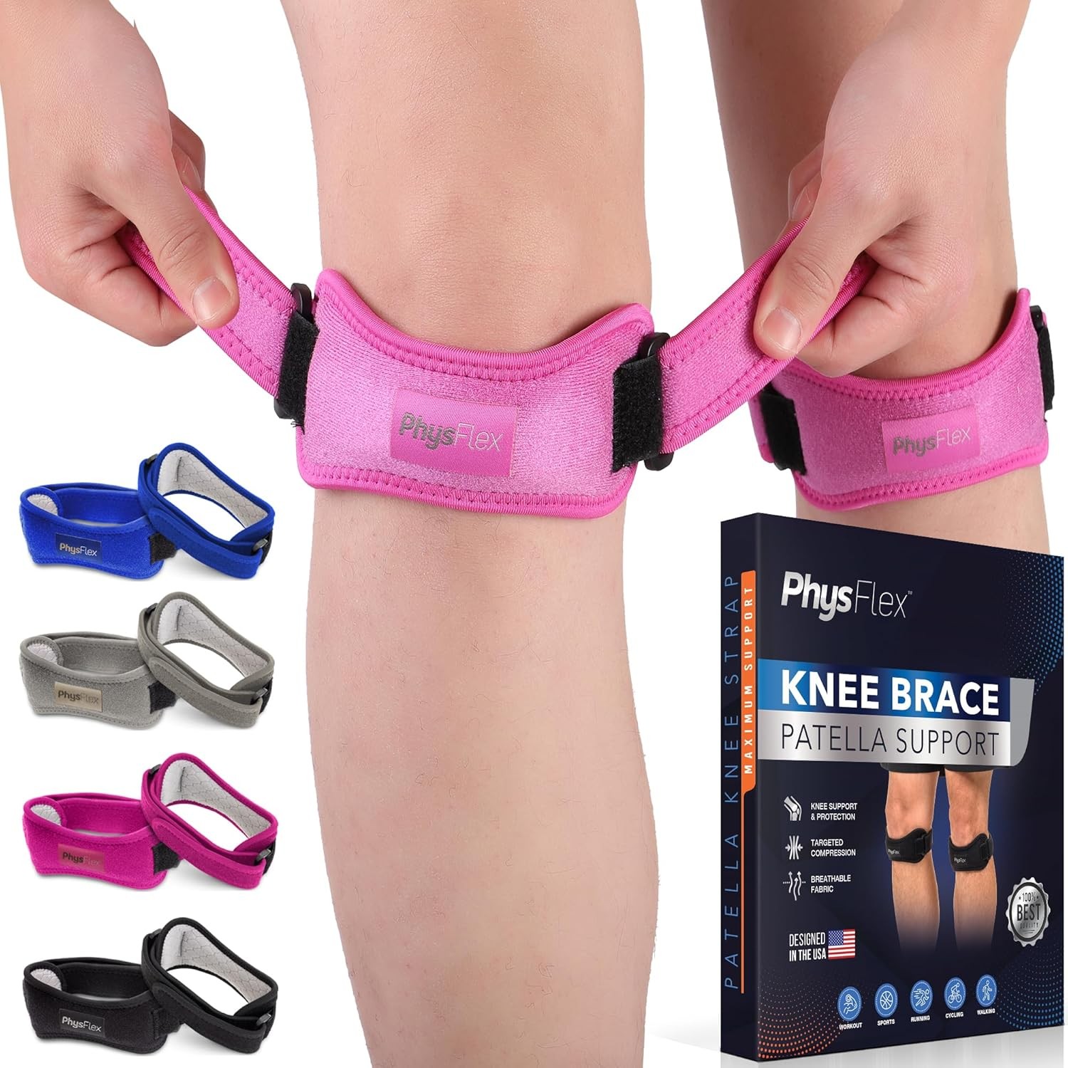 2 Pack Knee Brace Patella Support Strap Adjustable Pain Relief Running Gym