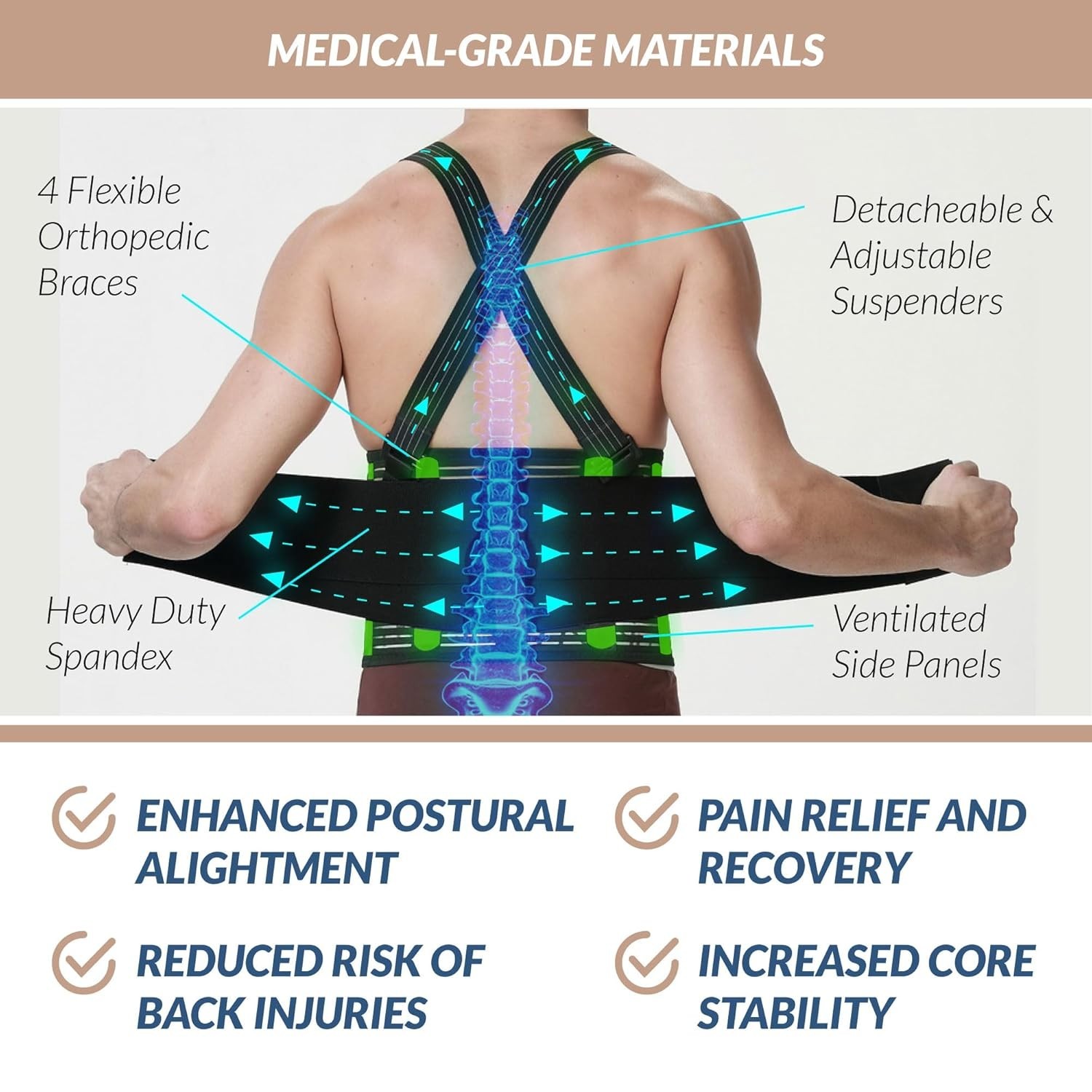 Ergonomic Back Brace with Four Support Stays – Ideal for Pain Relief and Safety