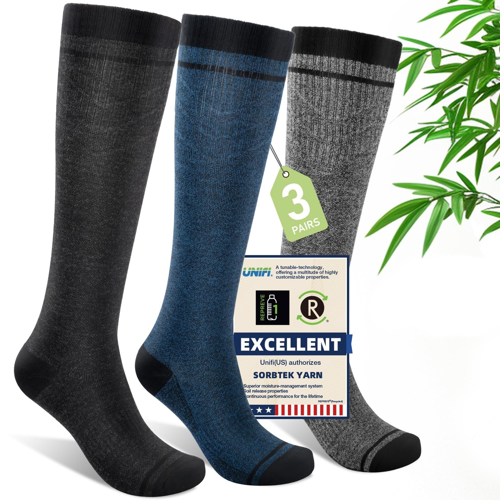 Mens Compression Socks for Men Women (3 Pairs) 15-20 mmHg Bamboo Viscose Knee…