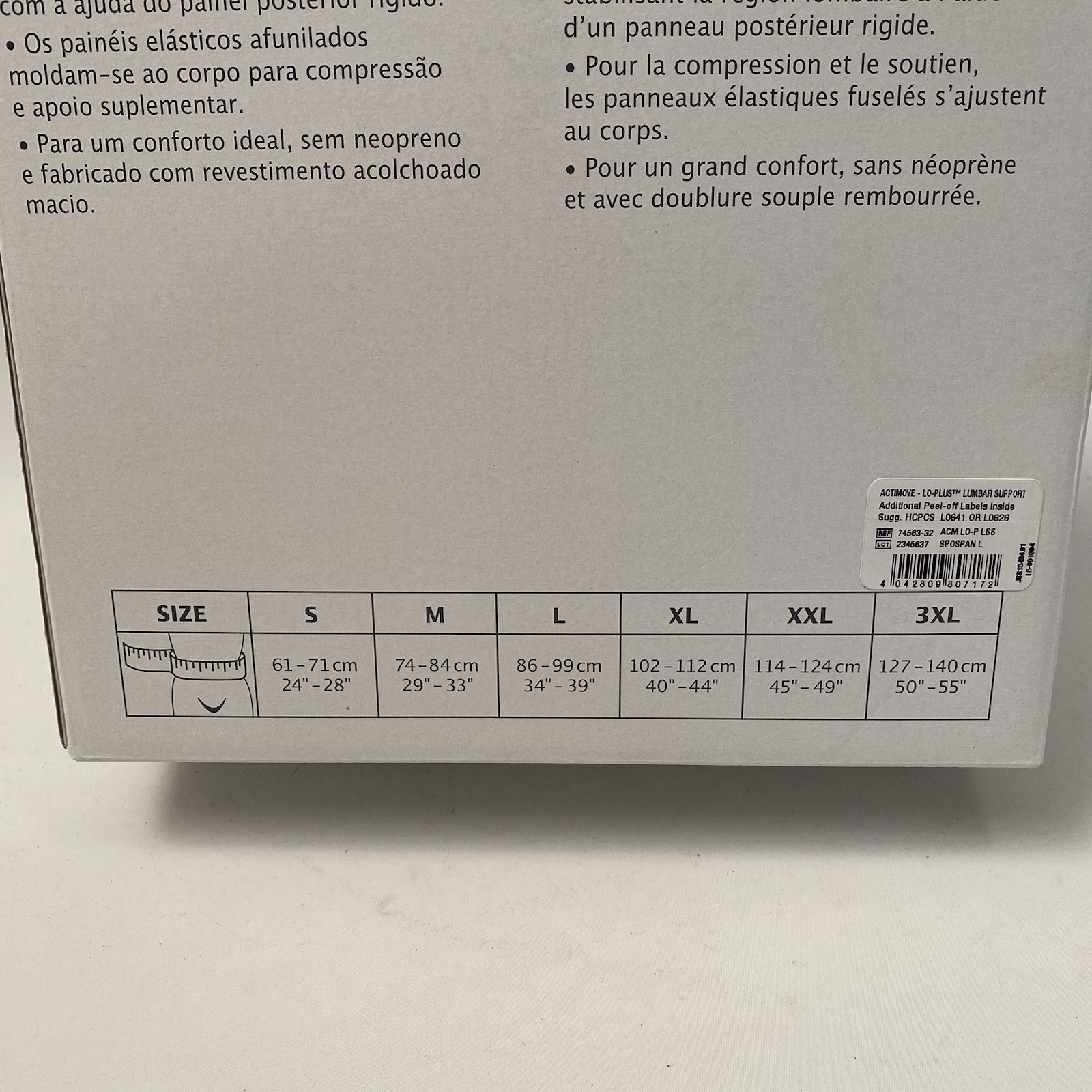 Lumbar Back Support Stabilizing Posterior Panel Size Large Actimove LO PLUS NIB