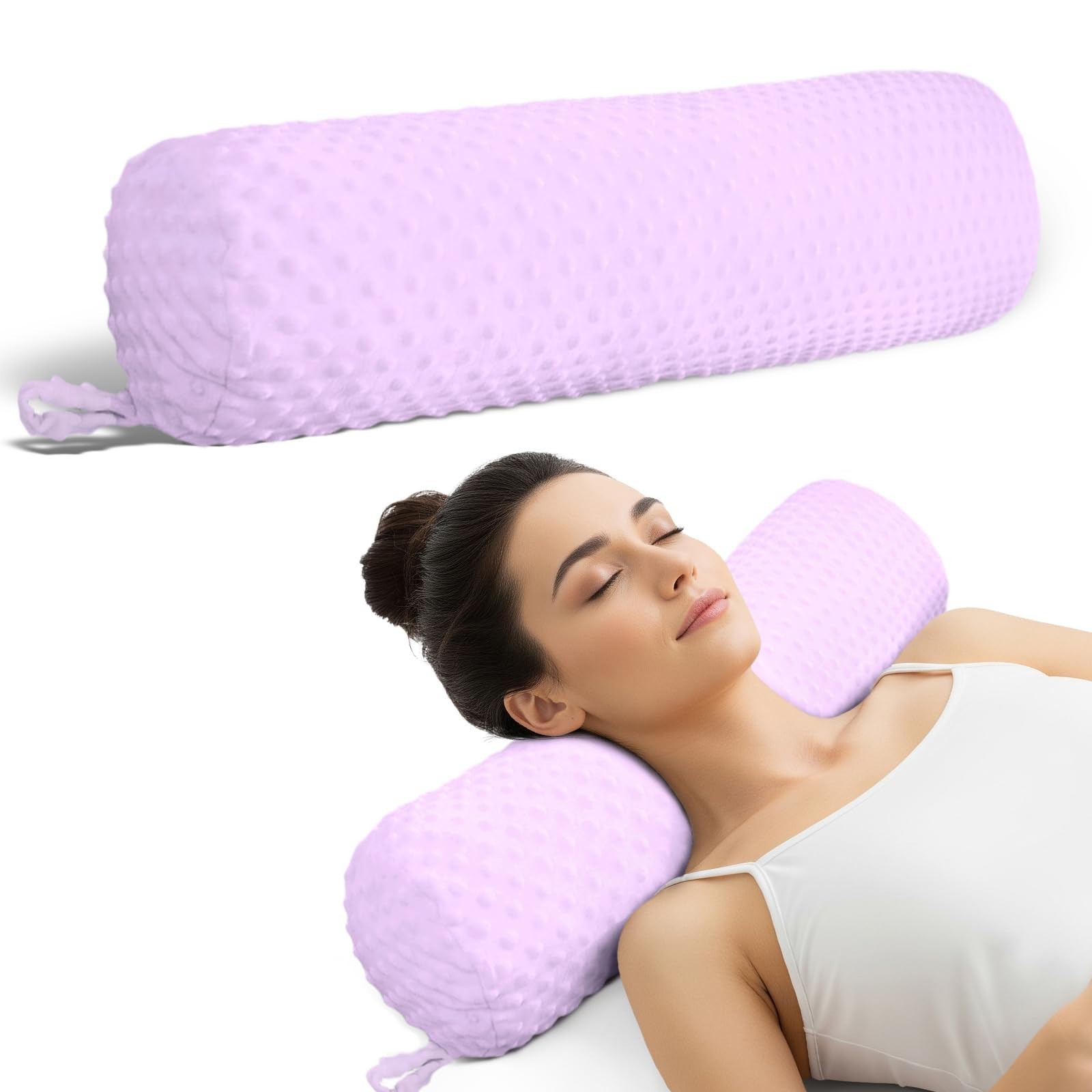 Neck Roll Cervical Pillows for Neck 24 inches Memory Foam Light Purple Round …