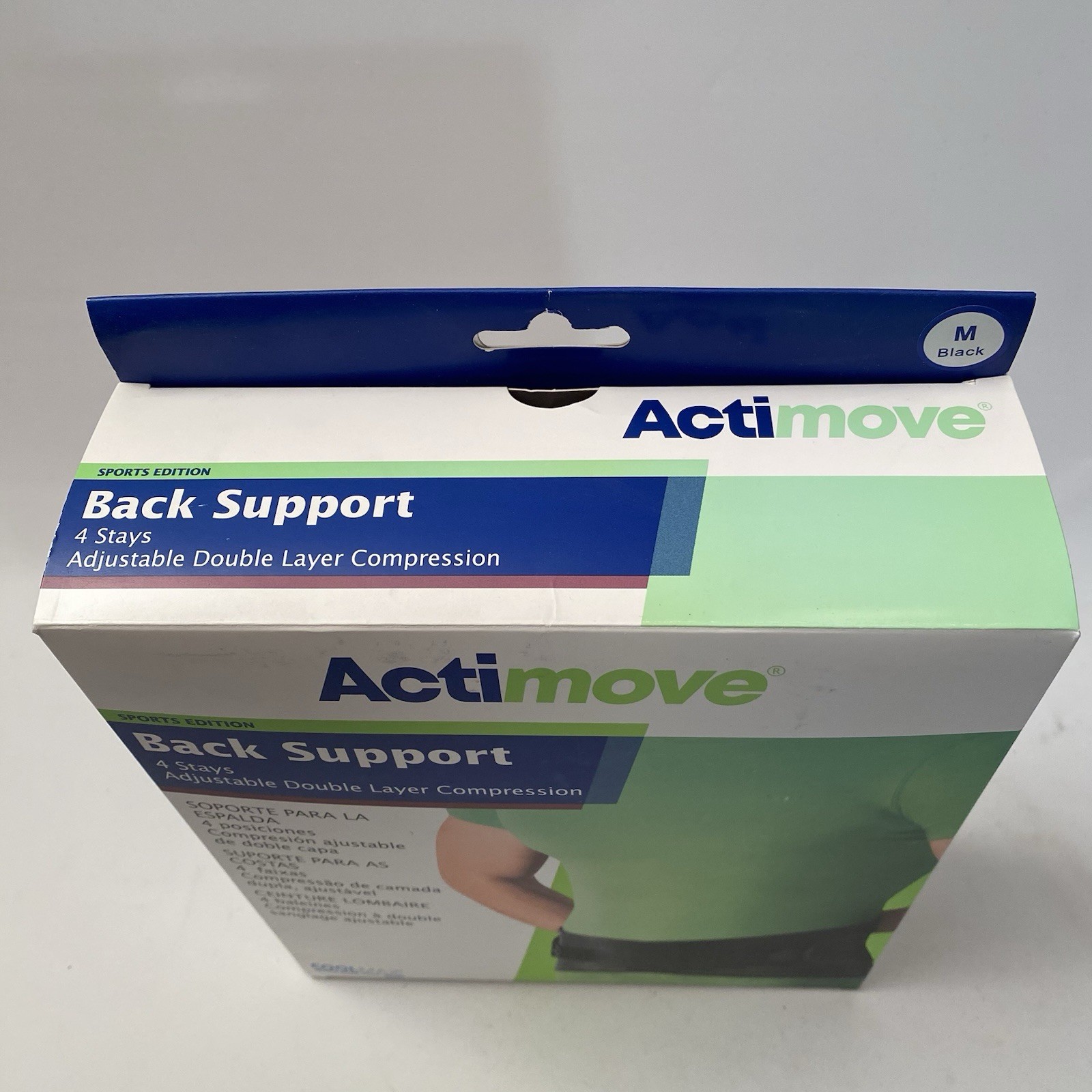 Back Support Size M Adjustable Double Layer Compression Black Actimove MEDIUM