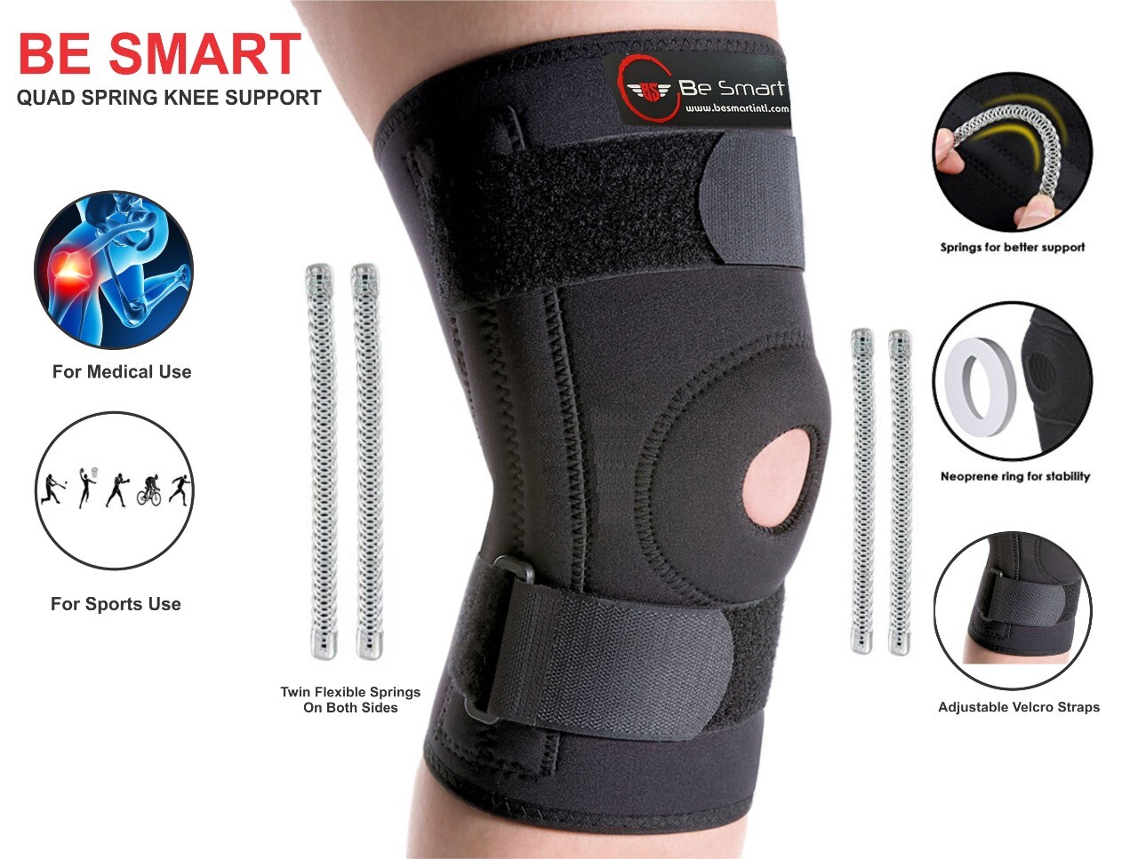 BeSmart Neoprene Spring Therapy Knee Brace Patella Support Stabilizing Medical