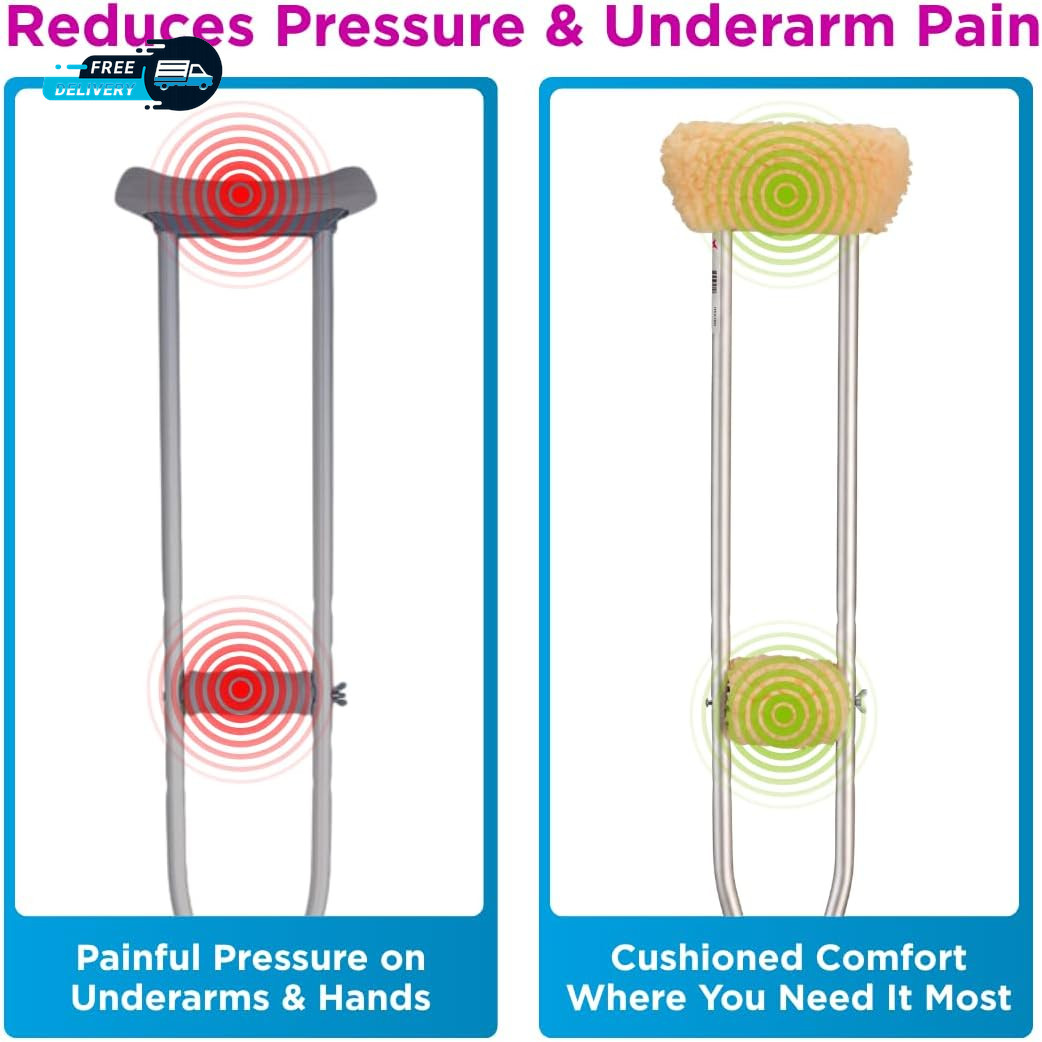 Medical Products Sheepskin Fleece Crutch Pads Universal Fit Padded Cushion