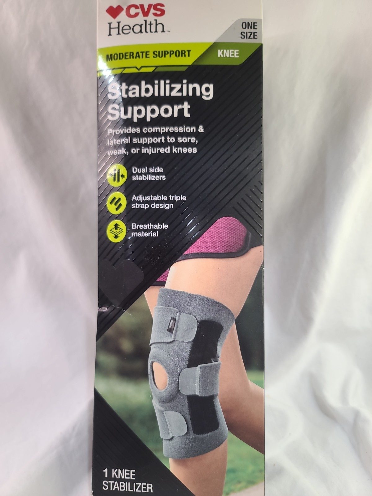 CVS Health Moderate Support 3 Adjustable Straps Knee Stabilizer One Size Grey