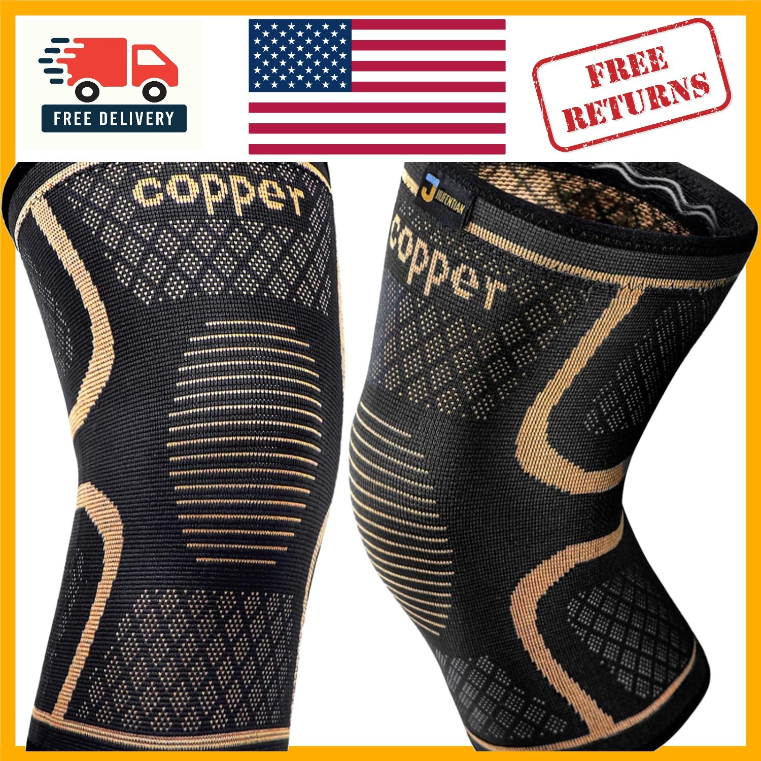 Knee Support Copper Sleeve 2-Pack – Compression Technology for Active Recovery
