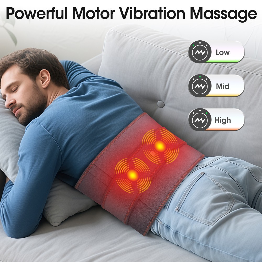 Cordless Heating Pad Belt Wrap for Back Massager with 3 Heating and 3 Vibration
