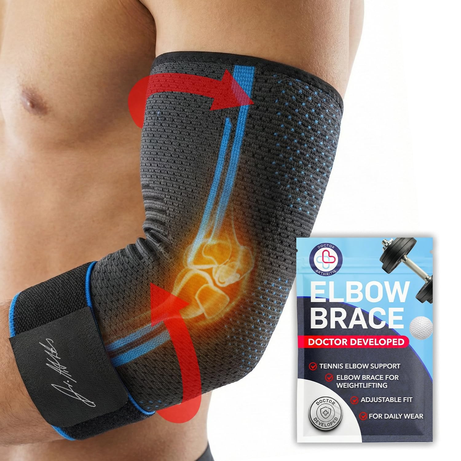 Doctor Developed Elbow Brace for Tendonitis and Medium, Sleeve (S)