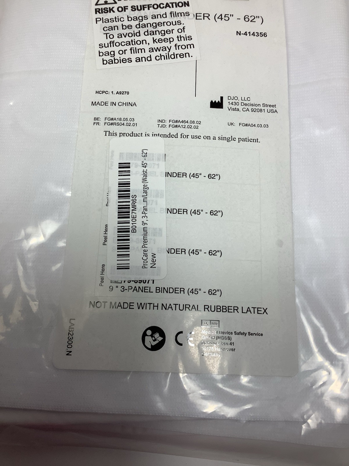 Procare Elastic Compression Binder – 9” 3-panel Size 45in to 62in NEW