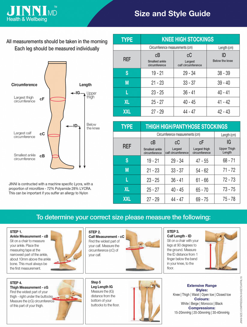 JINNI Compression Stocking 15-20mmHg/20-30/30-40mmHg Knee High Closed/Open Toe