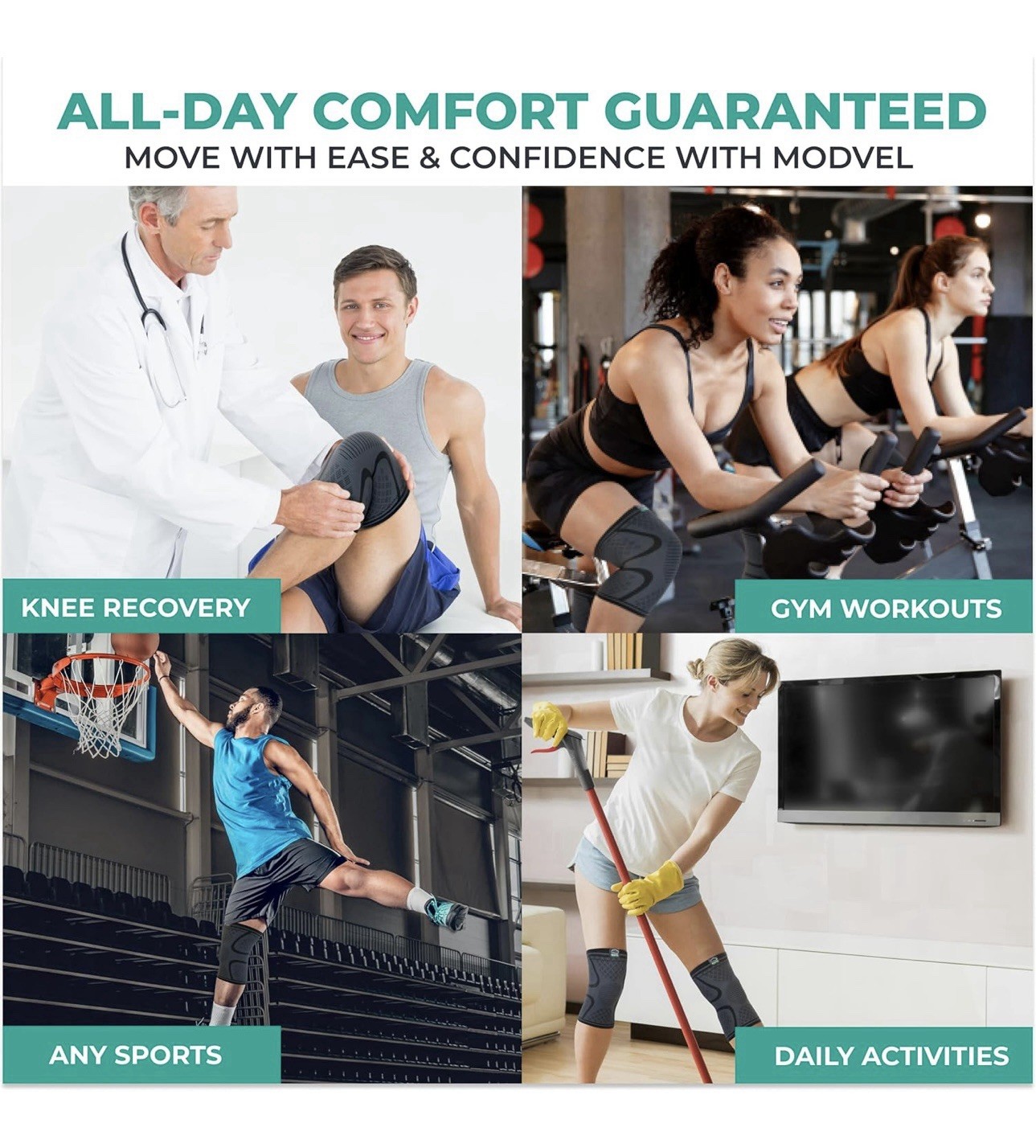 Modvel Compression Knee Brace 2-Pack Support Sleeve Pain Relief Running Small S