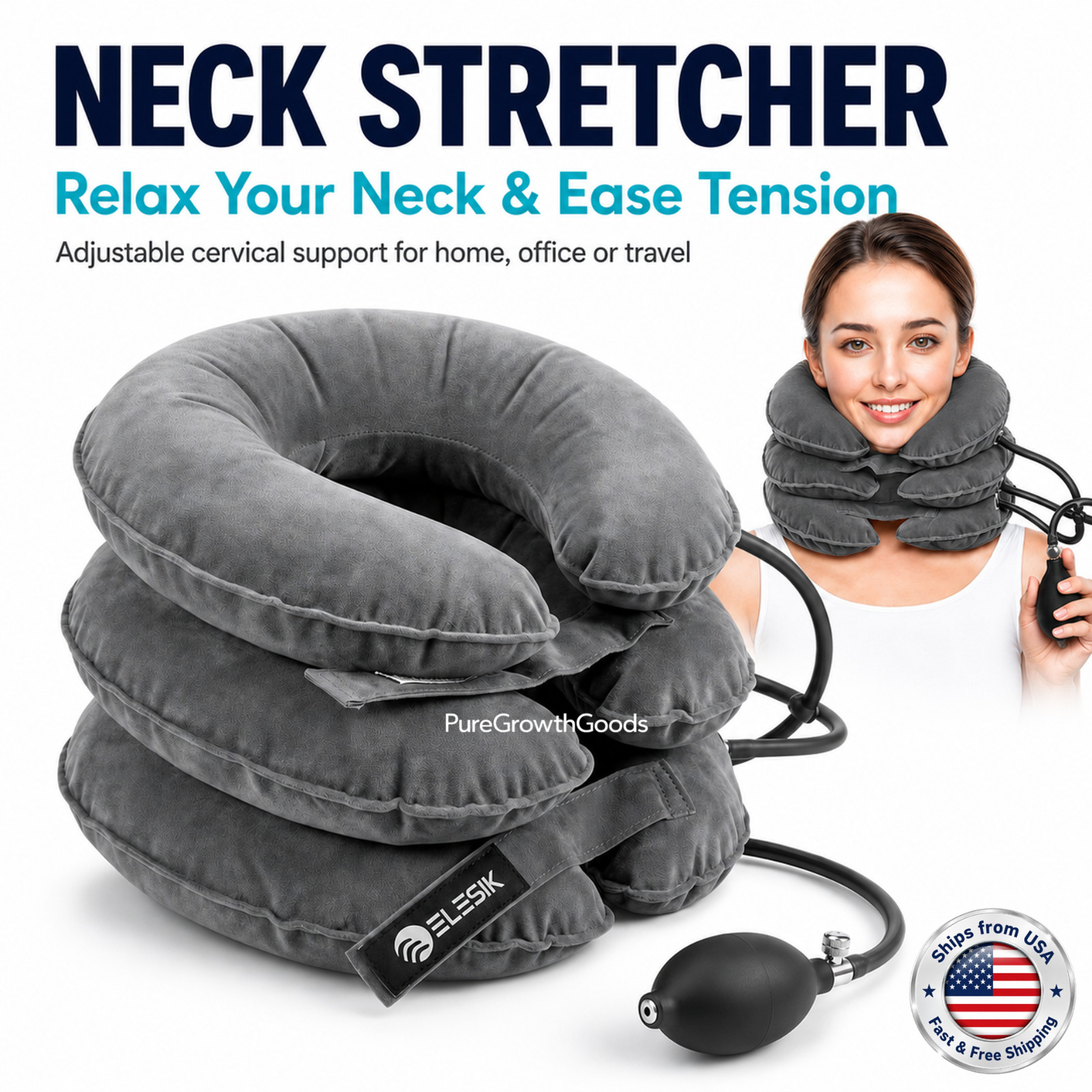 Neck Stretcher Cervical Traction Device Adjustable 3-Layer Neck Relaxer