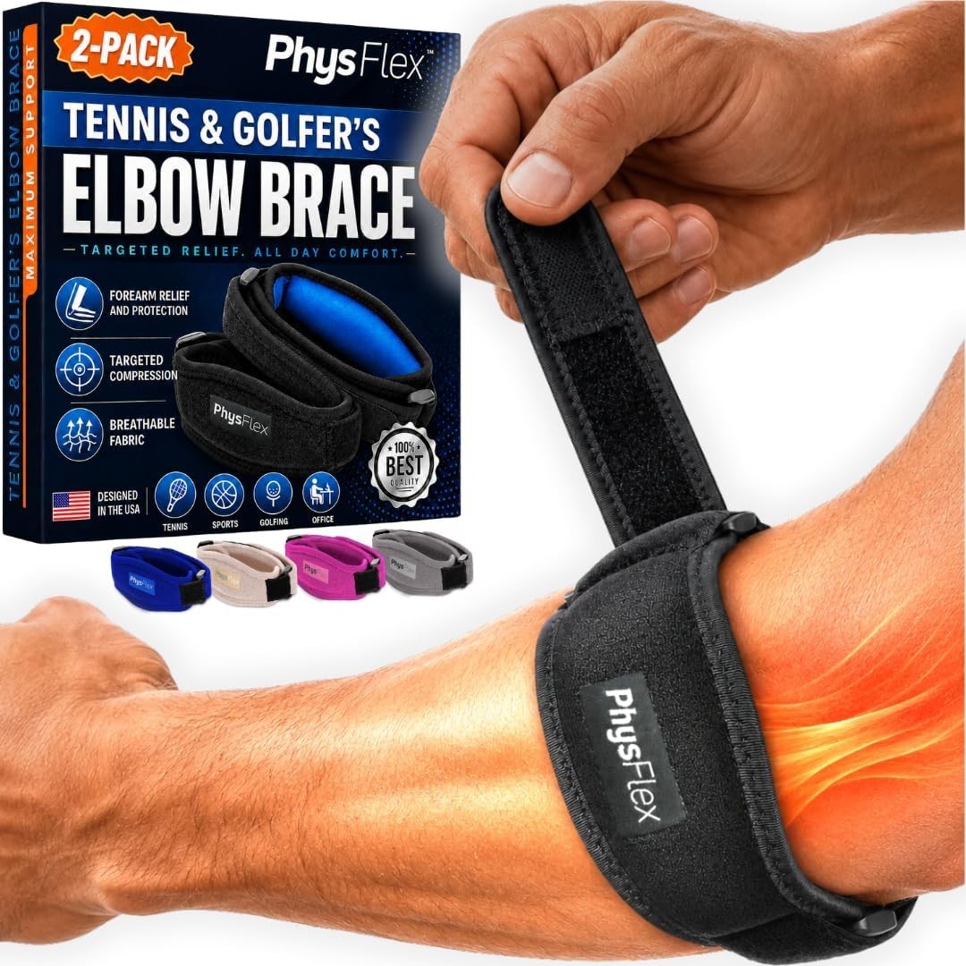 Adjustable Elbow Brace 2-Pack for Men & Women – Tennis/Golfer’s Elbow Support, P