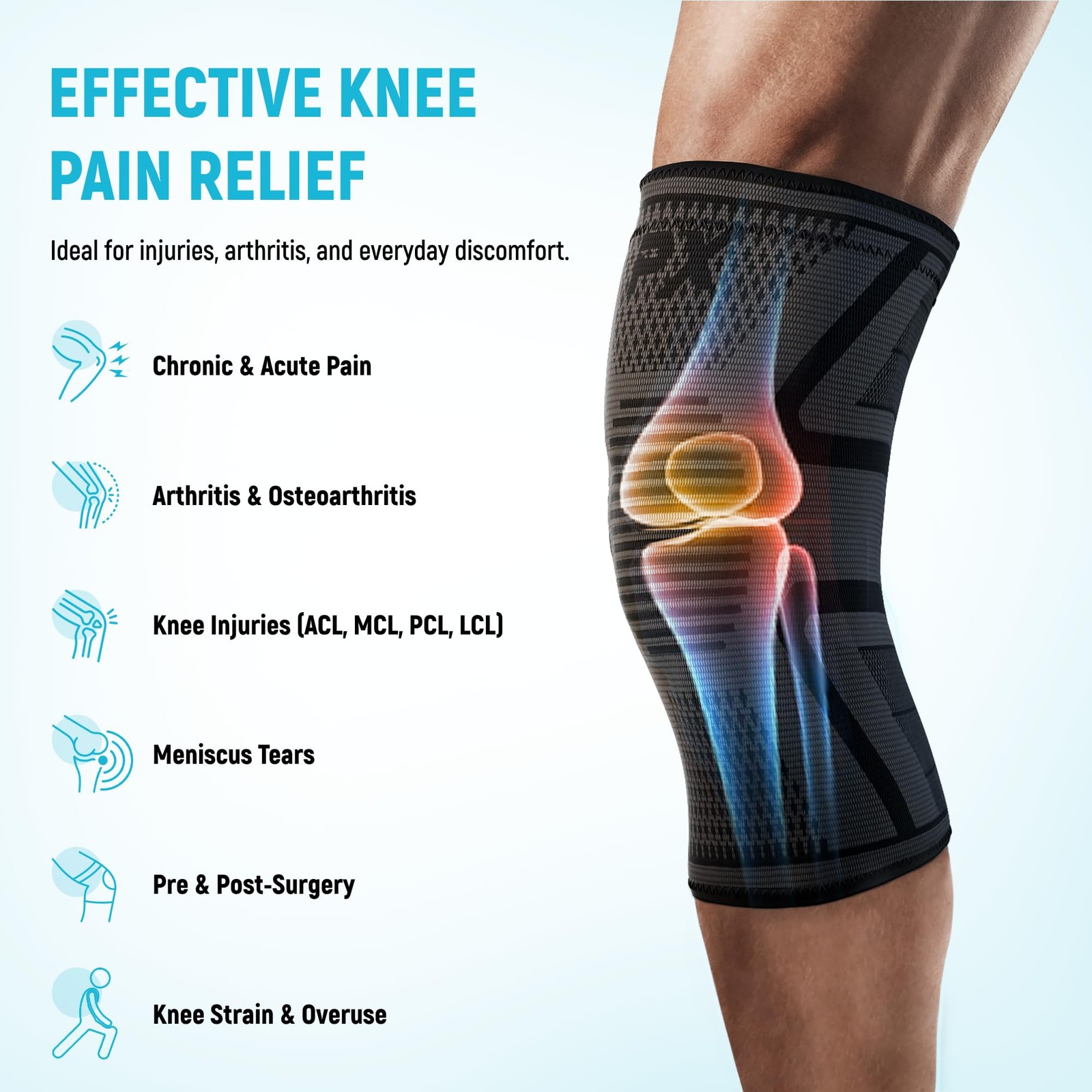 PX Compression Knee Brace for Women & Men, 2 Pack X-Large, Black