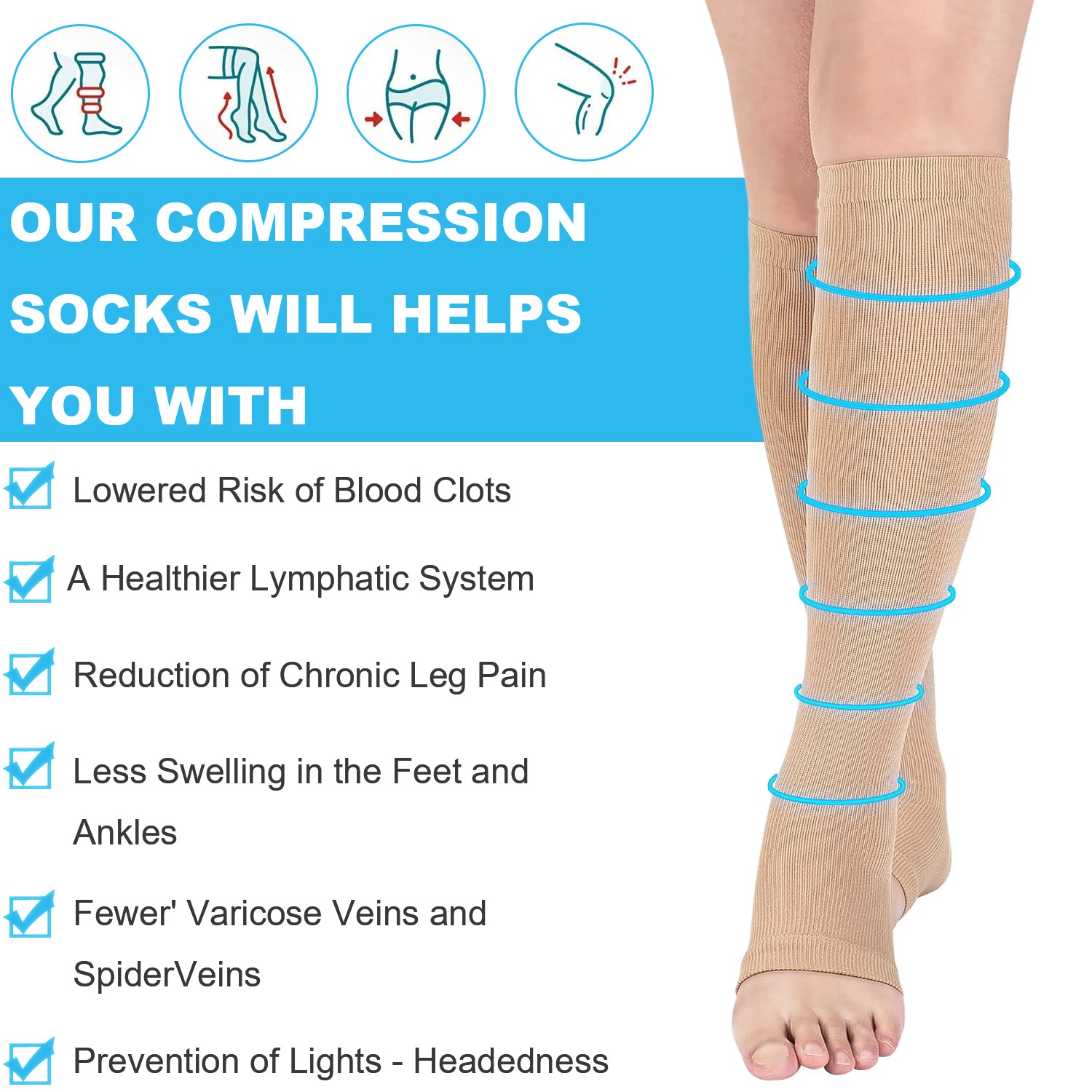20-30mmHg Compression Socks W/ Zipper Support Graduated Stockings For Men Women