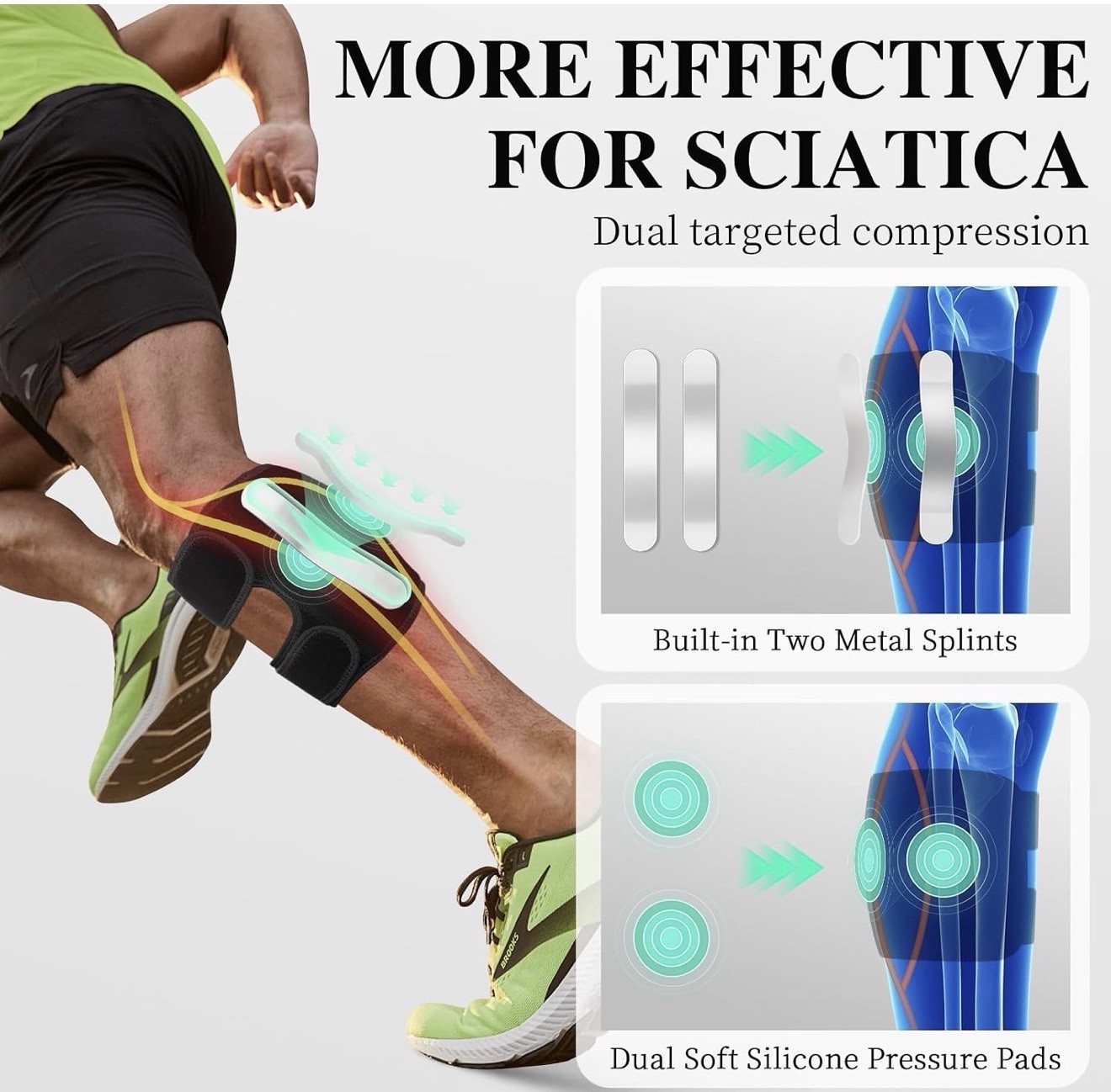 Adjustable Sciatica Calf Compression Brace Silicone Pads Black One Size Unisex