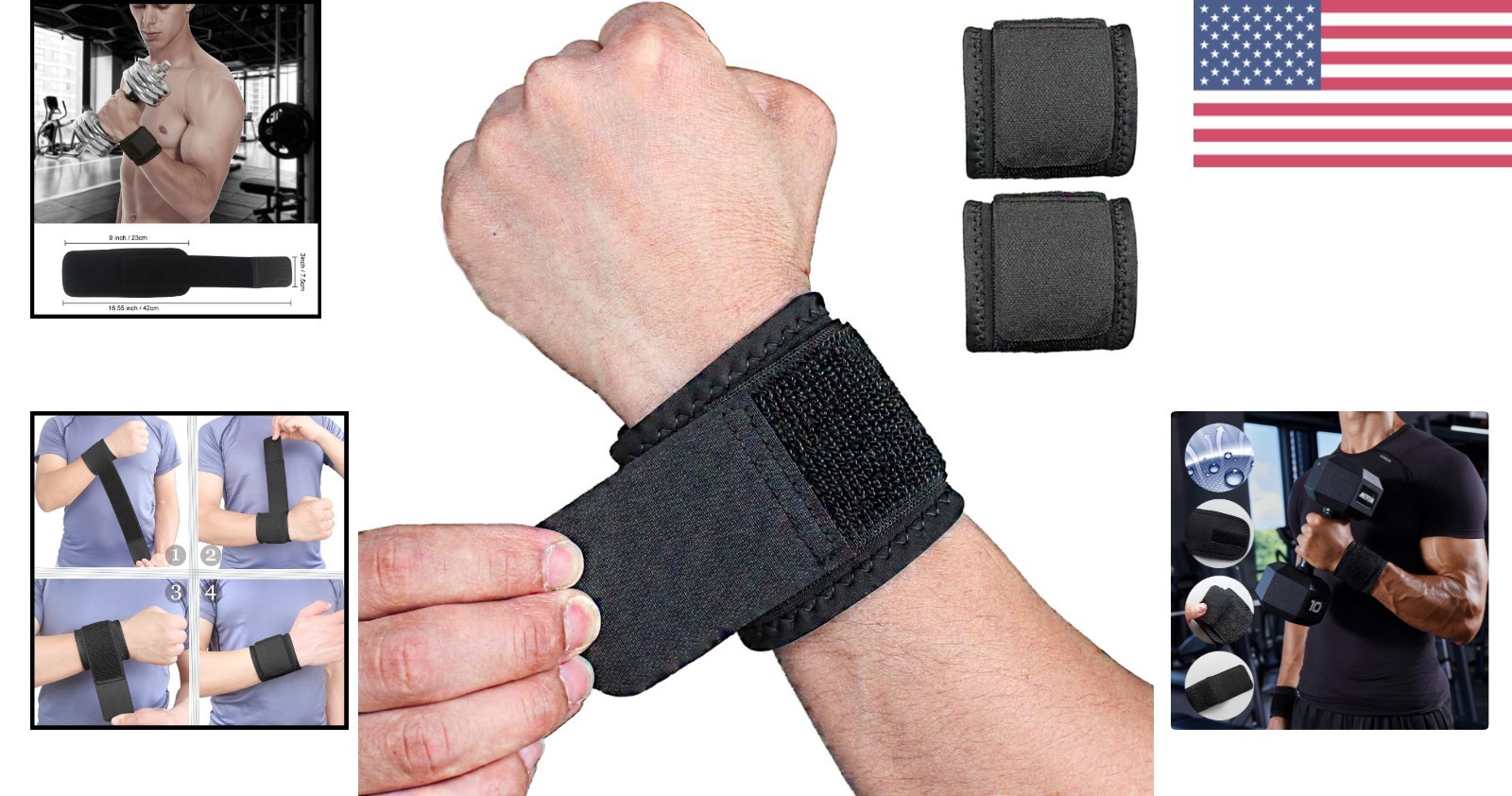Highly Elastic Wrist Support Straps for Fitness Weightlifting 2 Pack Black