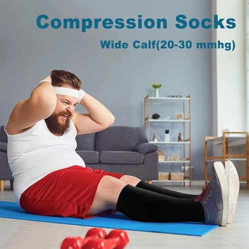 4 Pairs Plus Size Compression Socks,Extra Wide Calf 20-30 mmHg XX-Large Black