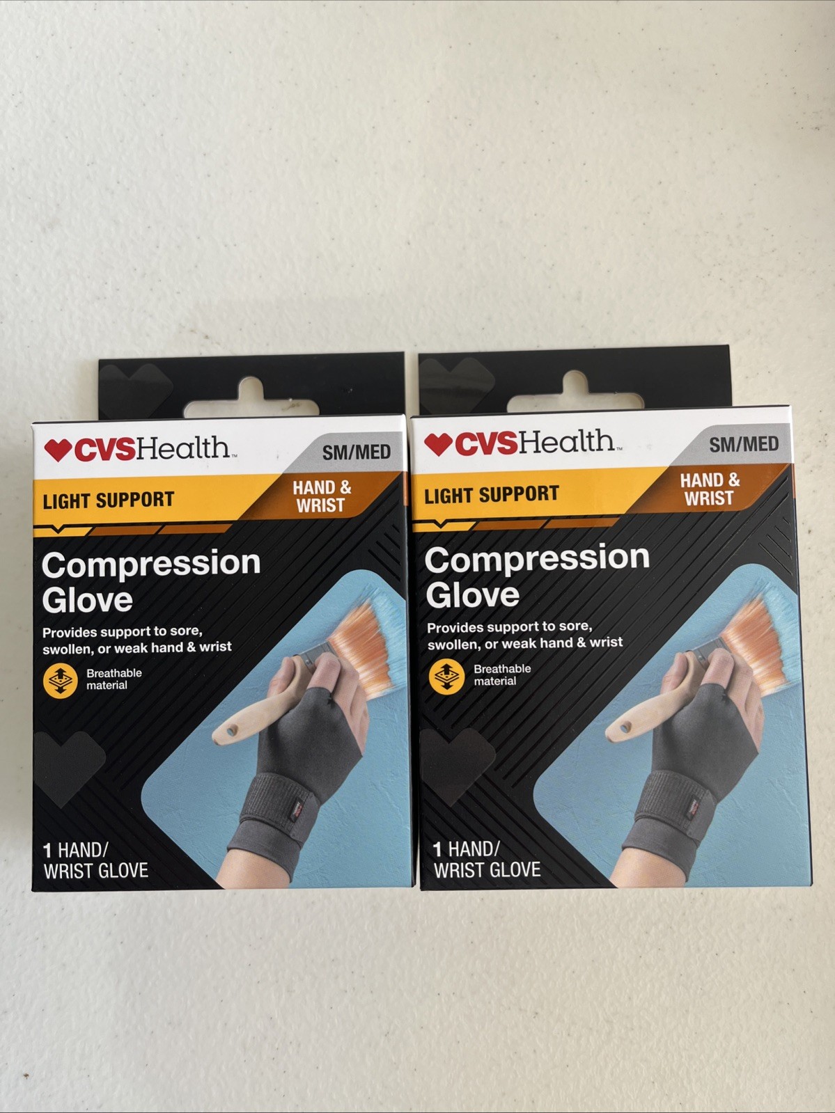 2 Pack CVS Health Compression Glove Hand & Wrist Size S/M Light Support (Grey)