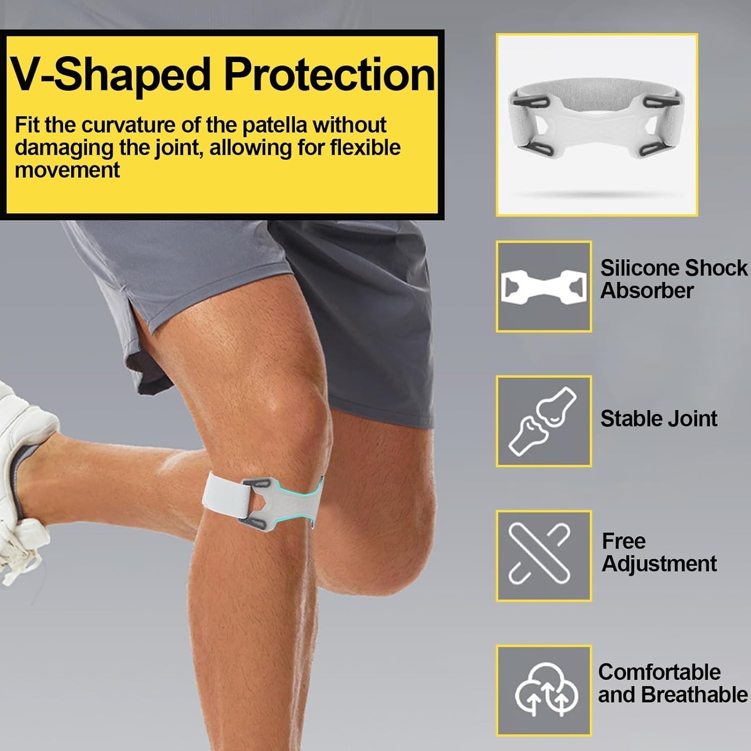 2 Pack Patellar Tendon Support Strap,Adjustable Silicone Patella Knee Strap f…